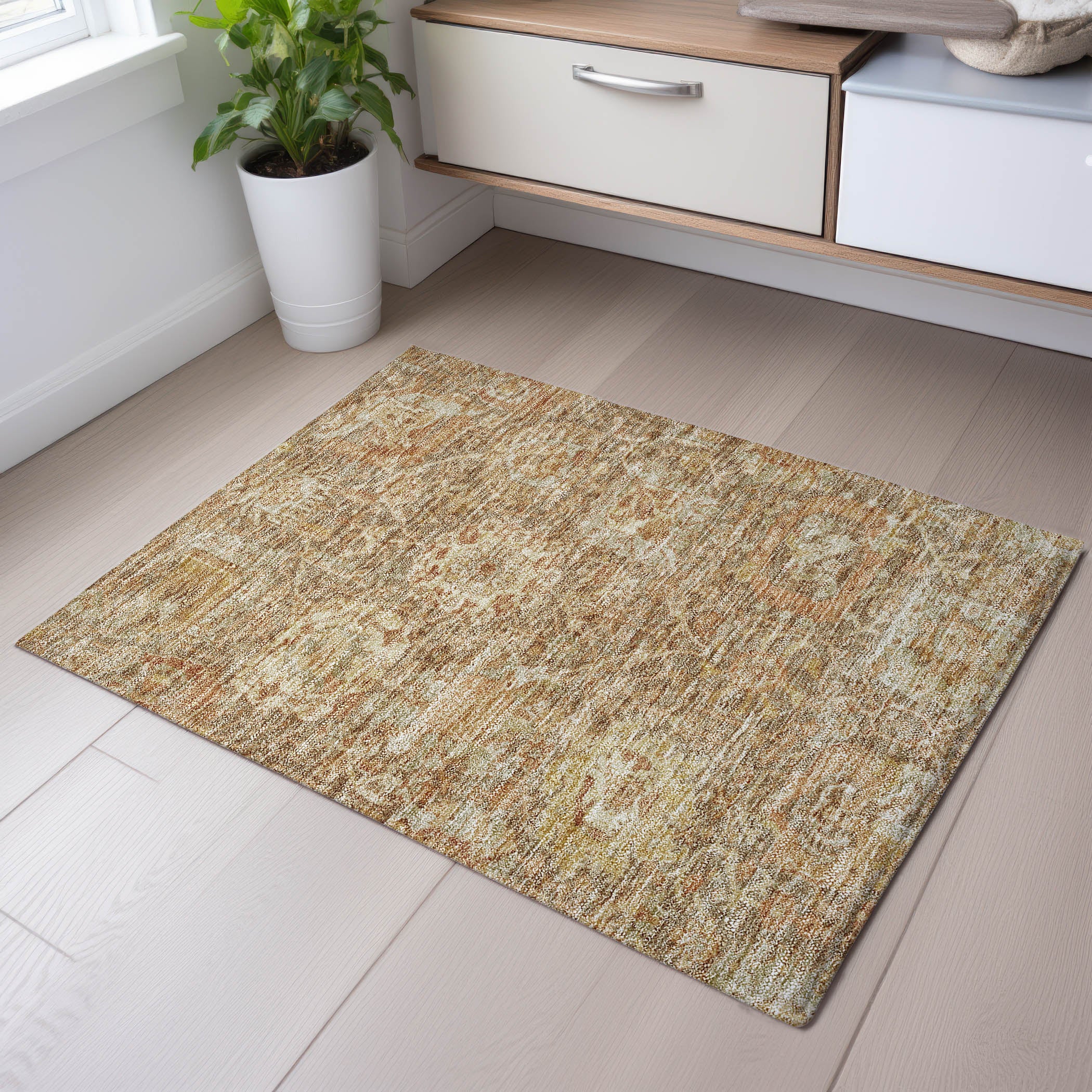 Salzburg Machine Washable Traditional Khaki Brown Rug 1'8" x 2'6" #shape_Rectangle