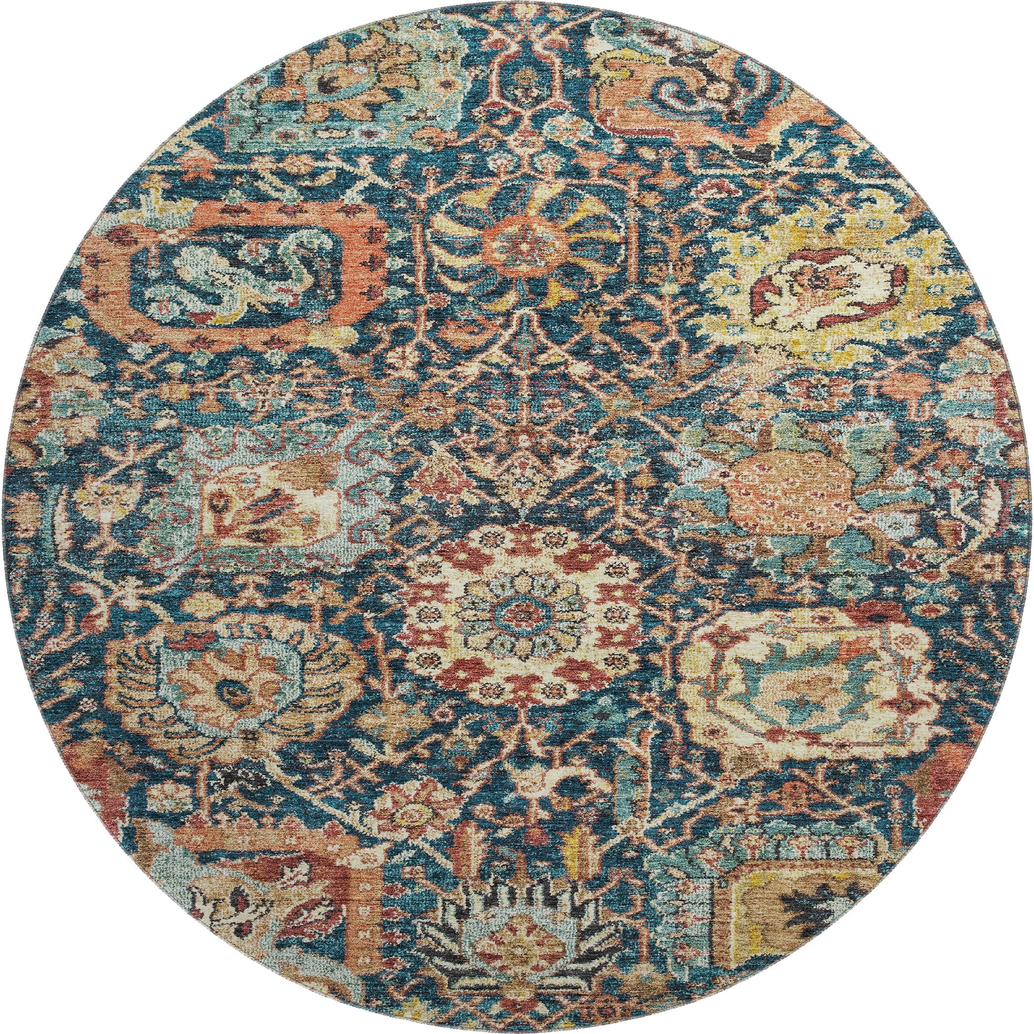 Salzburg Machine Washable Traditional Navy Blue Rug 8' x 8' #shape_Round