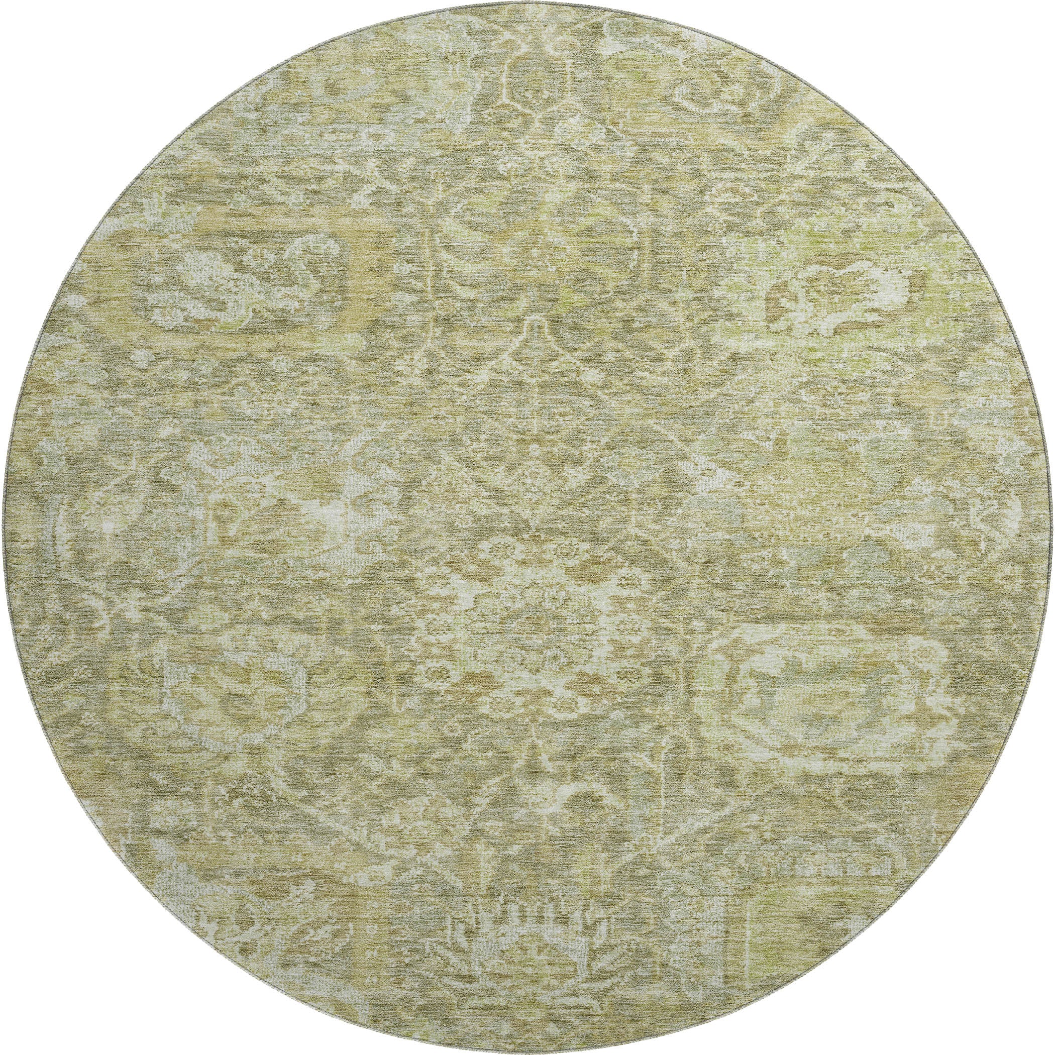 Salzburg Machine Washable Traditional Sage Green Rug 8' x 8' #shape_Round