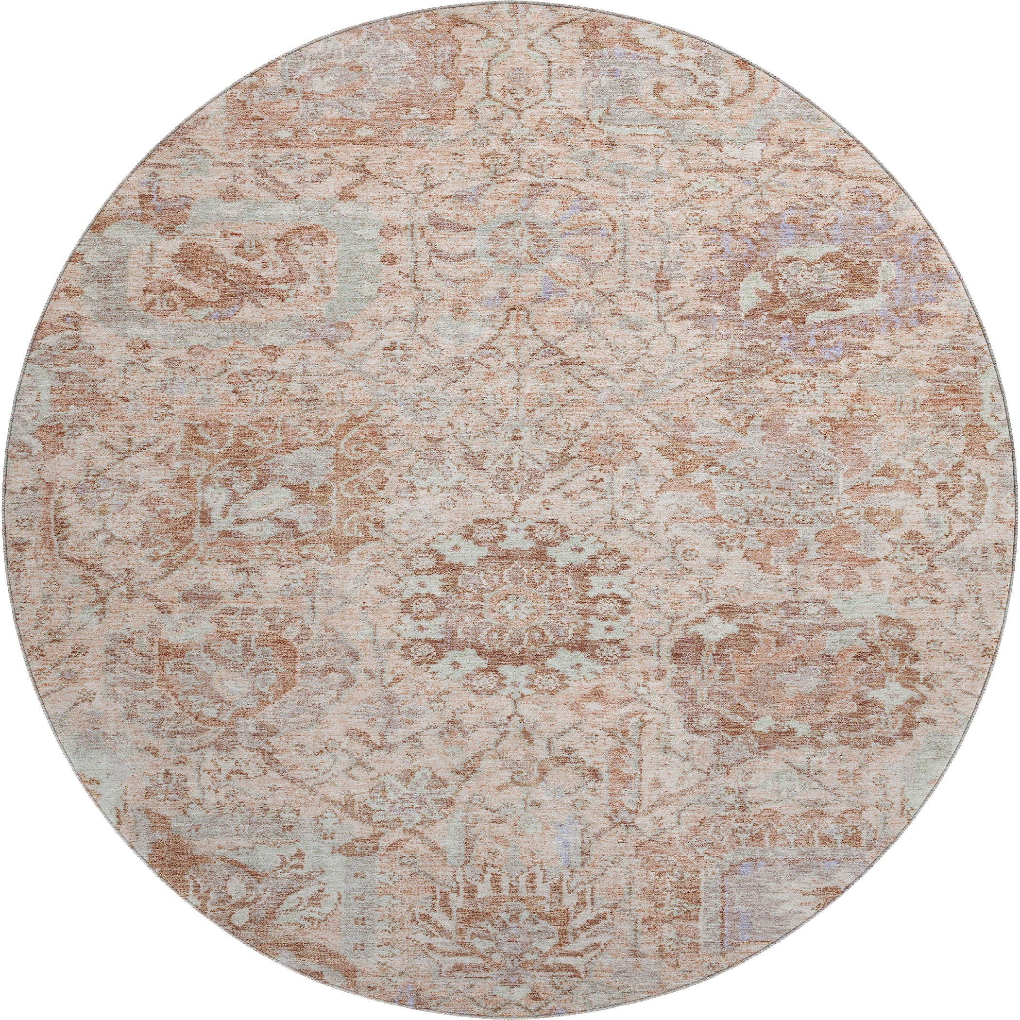 Colombo Machine Washable Traditional Coral Orange Rug 8' x 8' #shape_Round