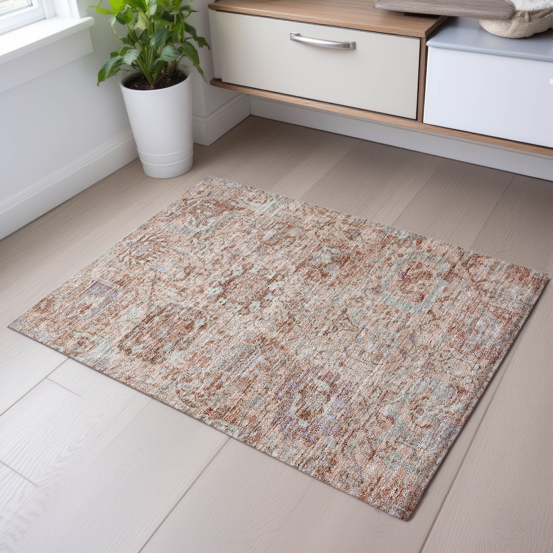 Colombo Machine Washable Traditional Coral Orange Rug 1'8" x 2'6" #shape_Rectangle