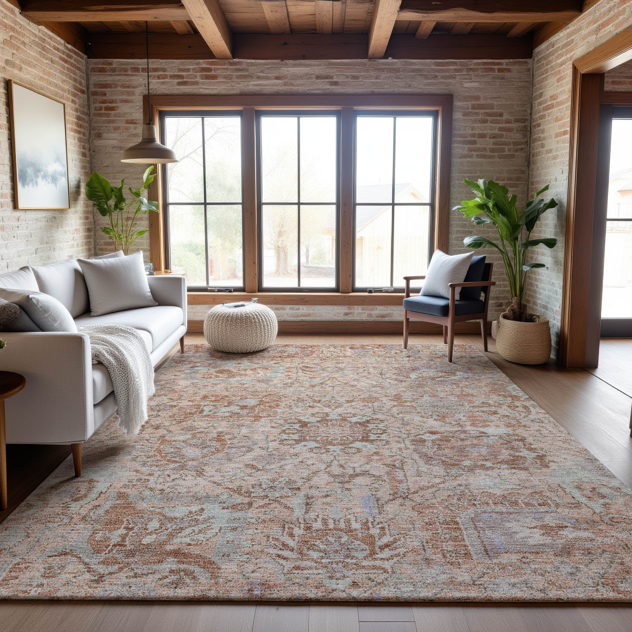 Colombo Machine Washable Traditional Coral Orange Rug 2'6" x 3'10" #shape_Rectangle