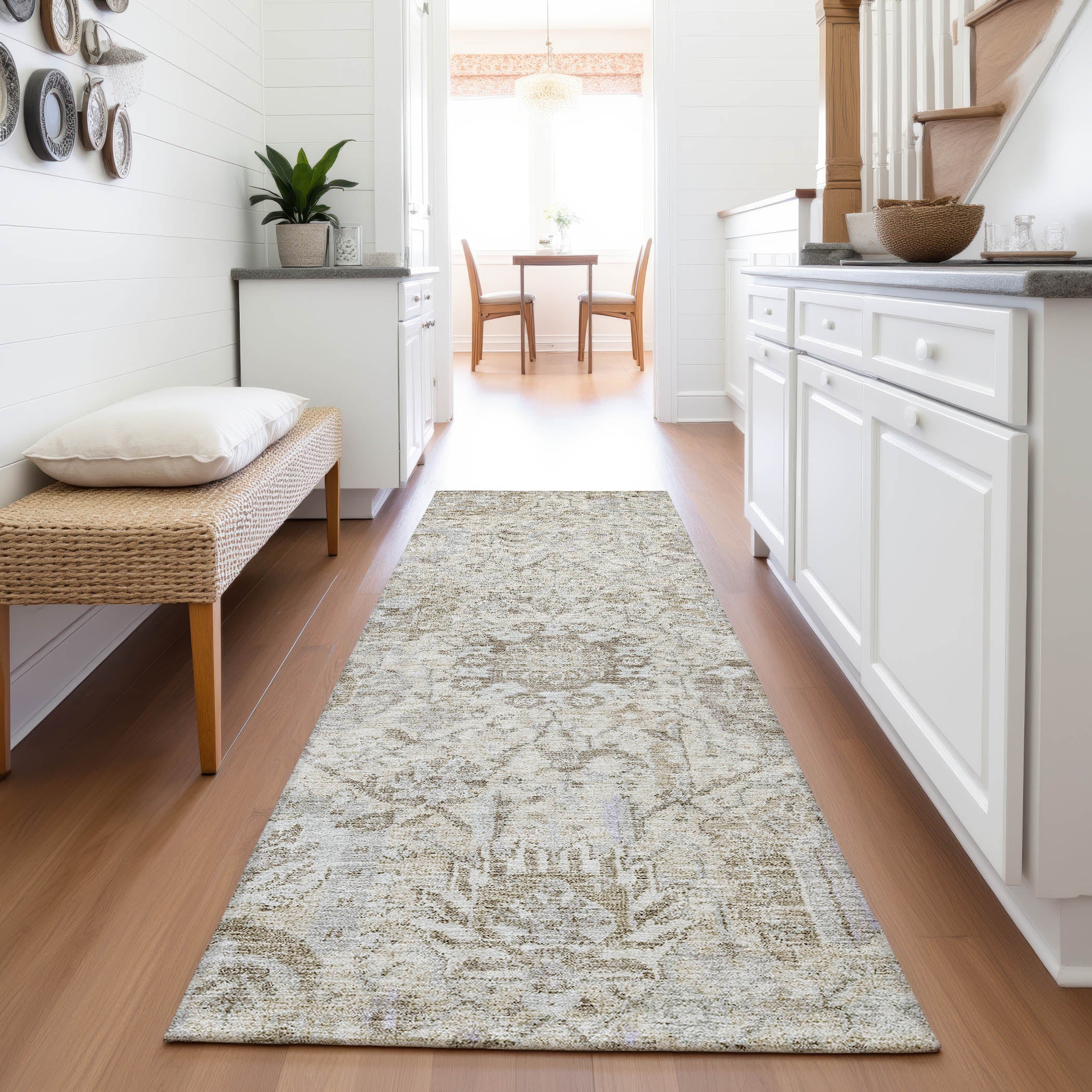 Colombo Machine Washable Traditional Ivory Rug 2'3" x 7'6" #shape_Runner