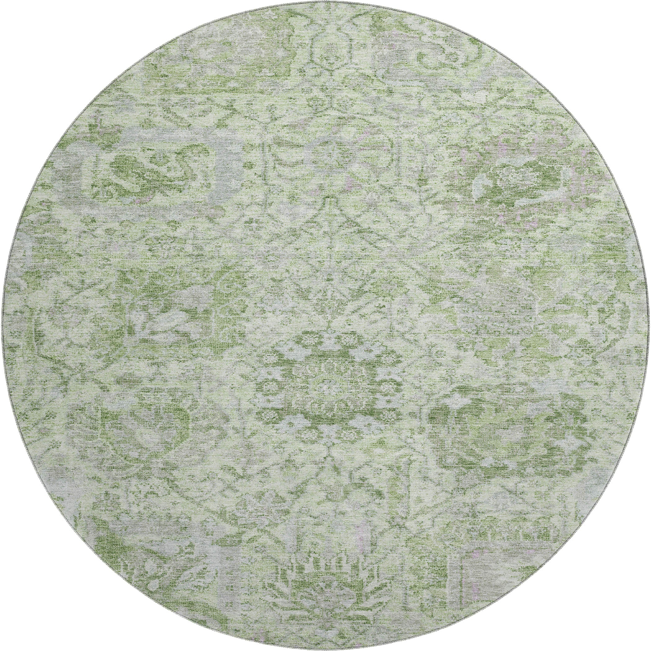 Colombo Machine Washable Traditional Mint Green Rug 8' x 8' #shape_Round