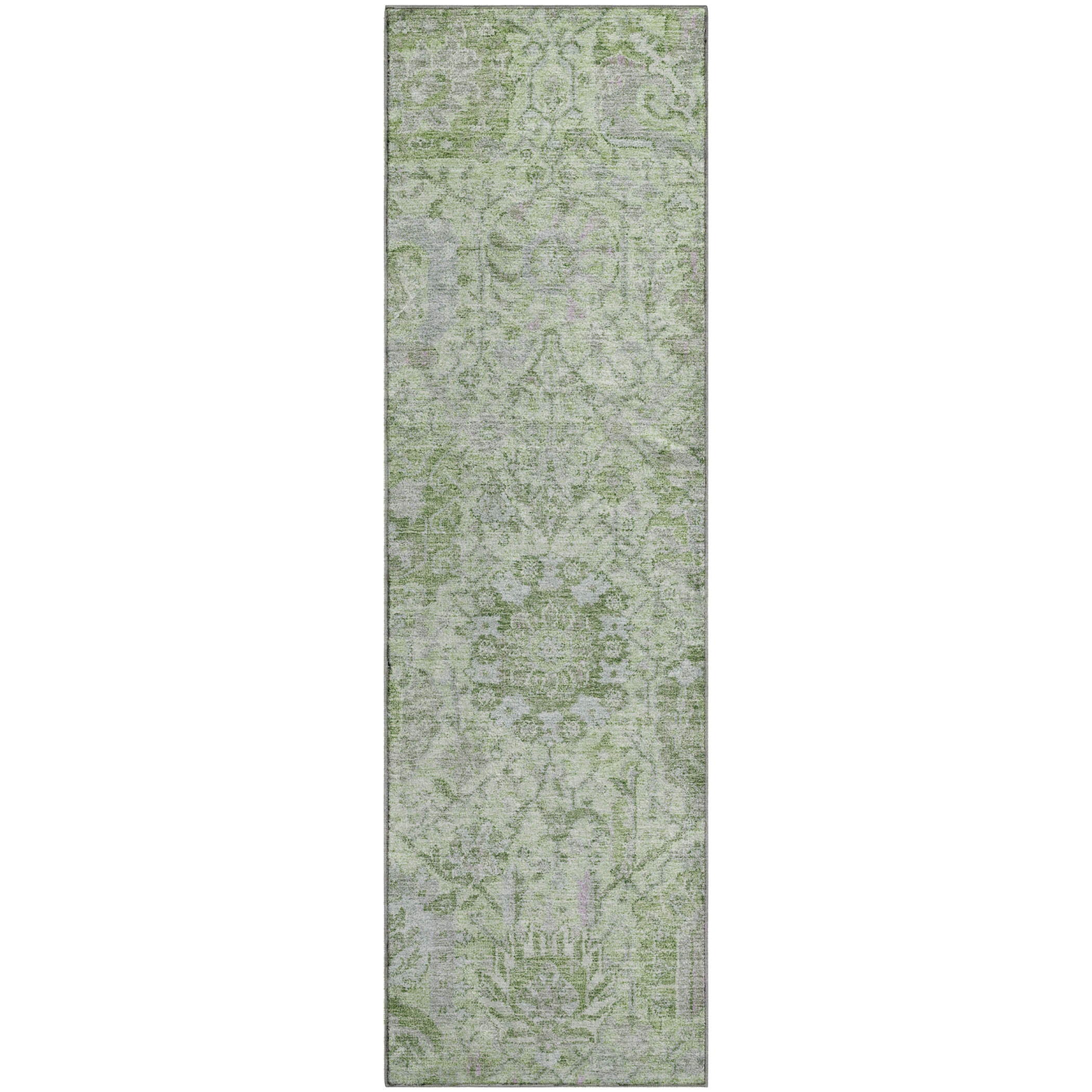 Colombo Machine Washable Traditional Mint Green Rug 2'3" x 7'6" #shape_Runner
