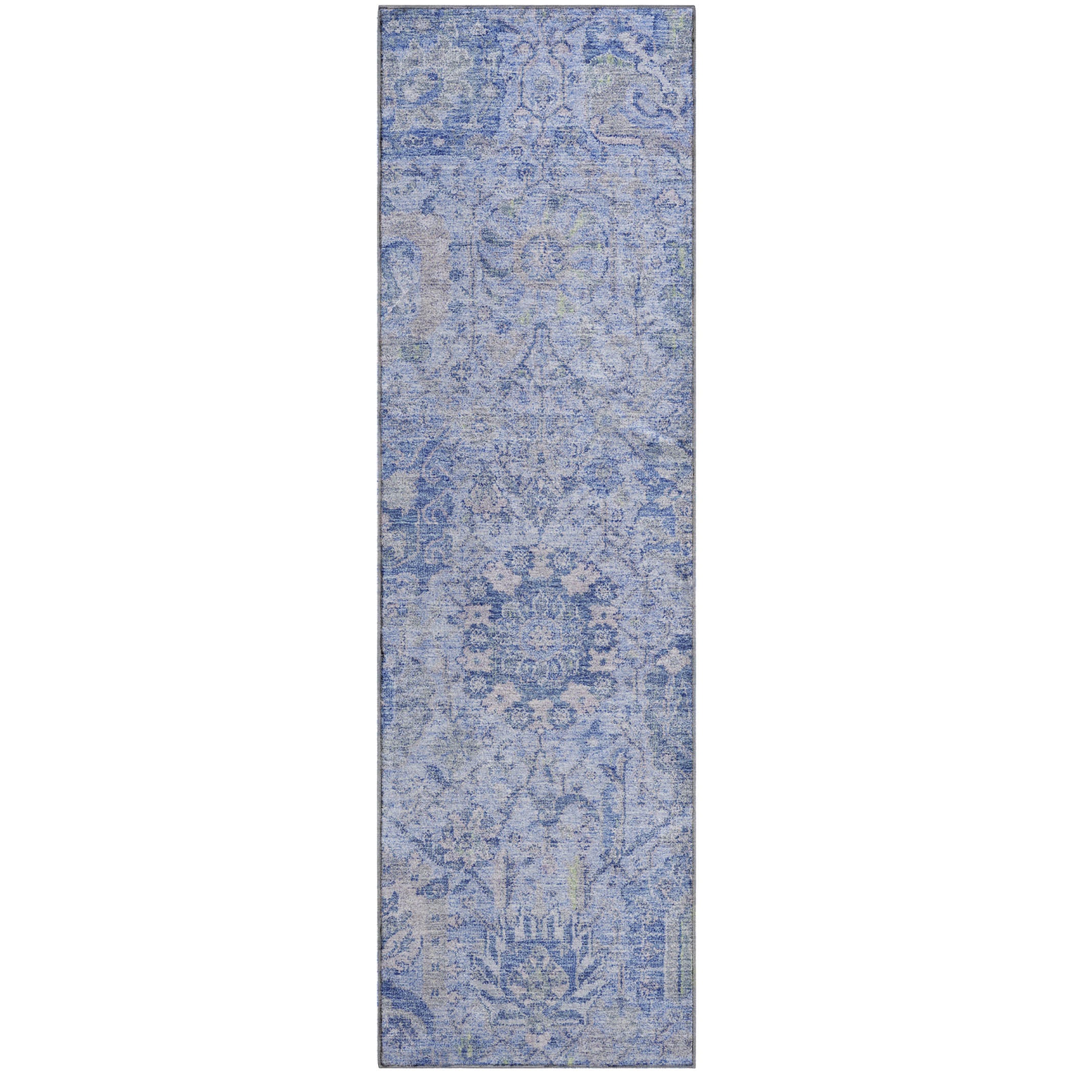 Colombo Machine Washable Traditional Sky Blue Rug 2'3" x 7'6" #shape_Runner
