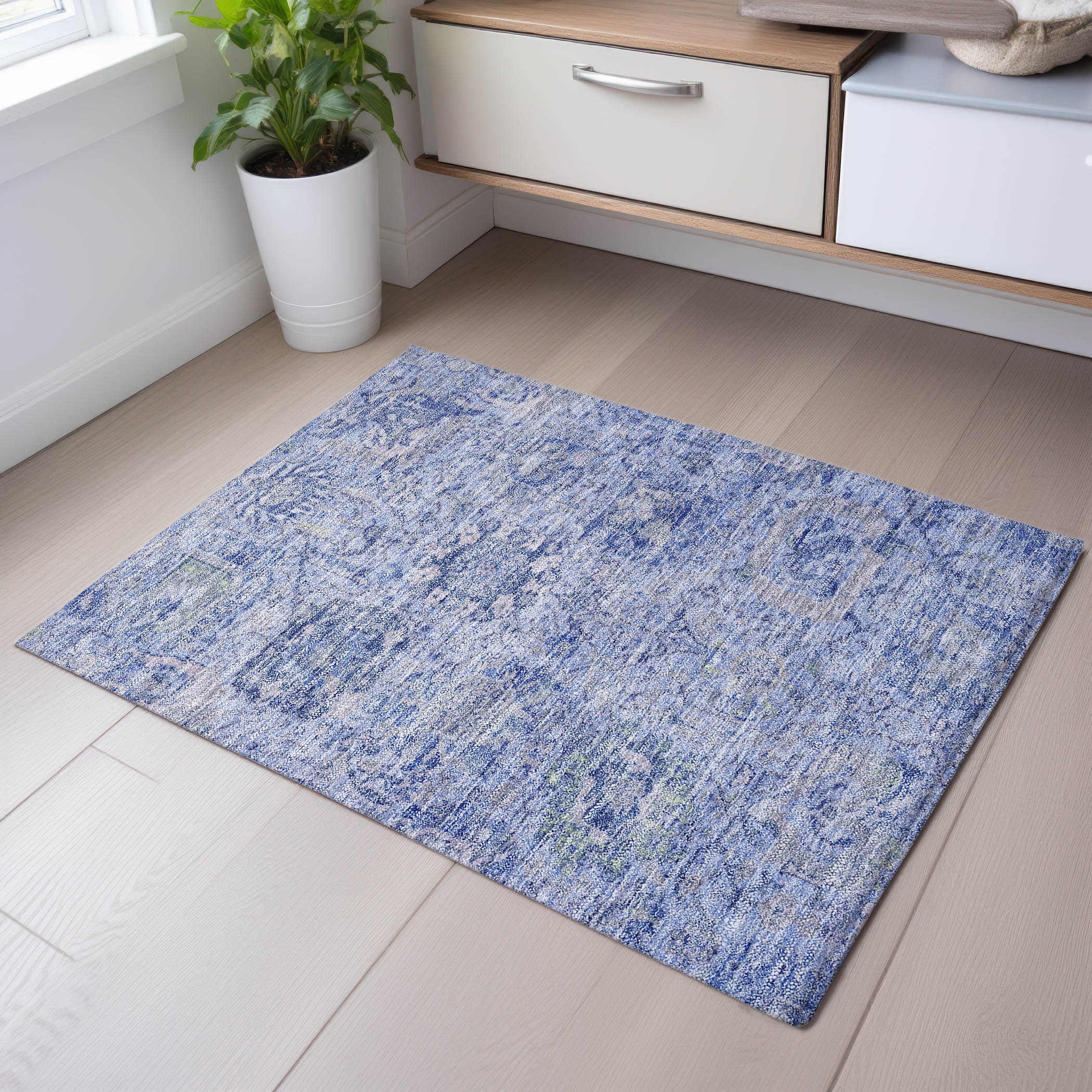 Colombo Machine Washable Traditional Sky Blue Rug 1'8" x 2'6" #shape_Rectangle