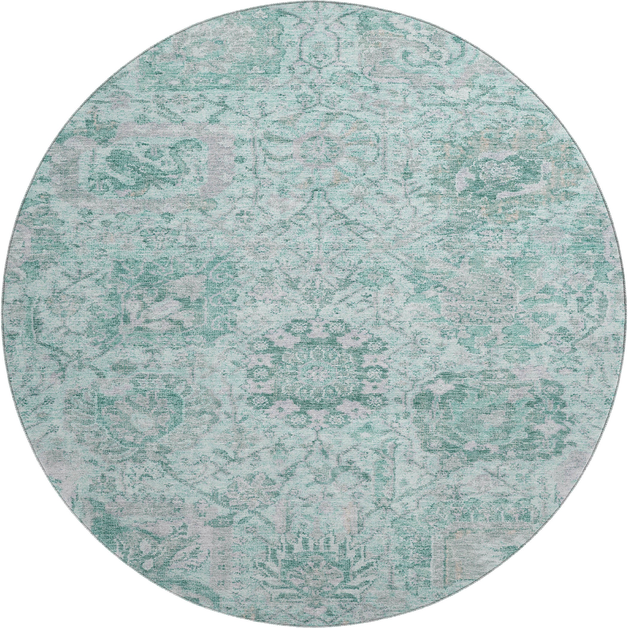 Colombo Machine Washable Traditional Teal Rug 8' x 8' #shape_Round