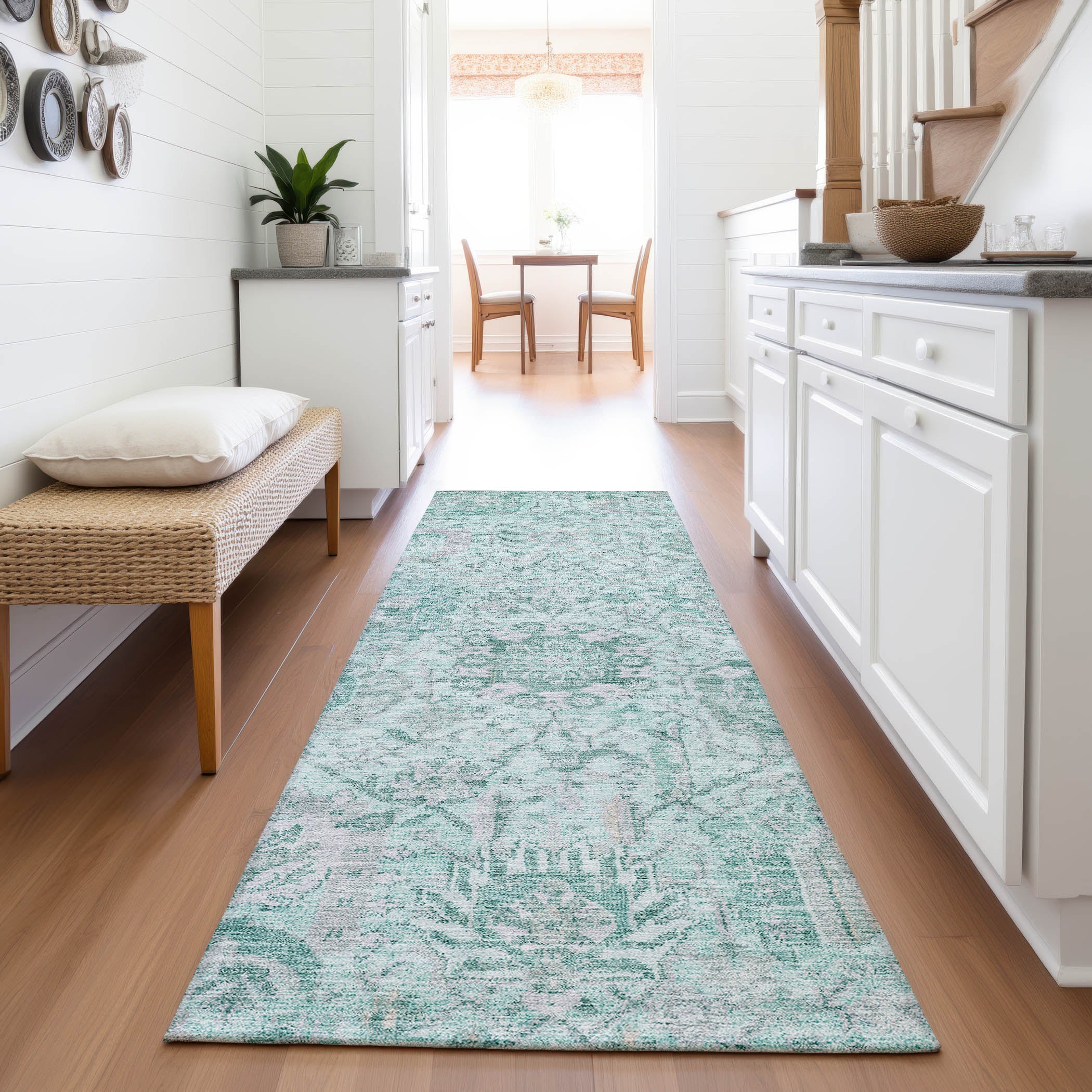 Colombo Machine Washable Traditional Teal Rug 2'3" x 7'6" #shape_Runner