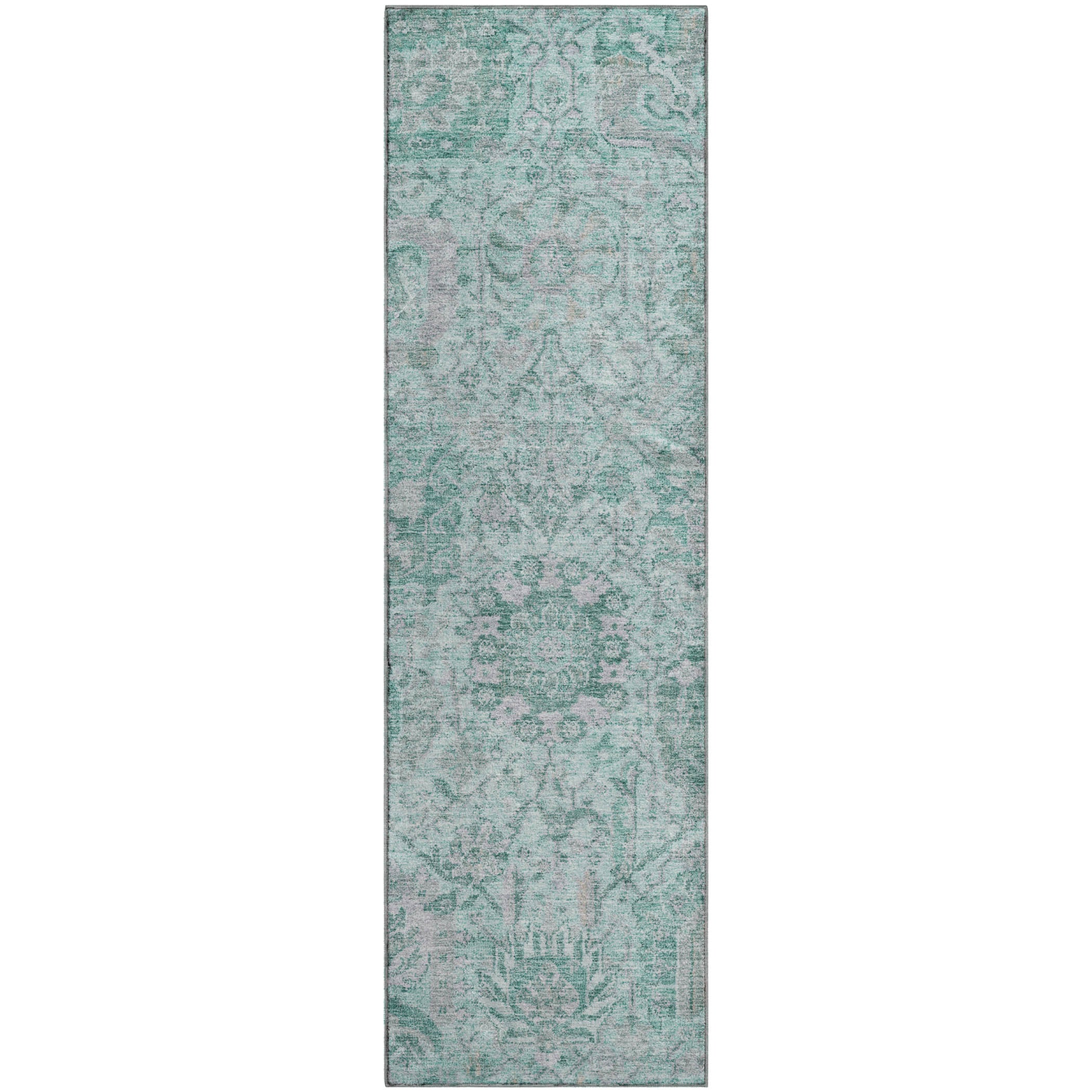 Colombo Machine Washable Traditional Teal Rug 2'3" x 7'6" #shape_Runner