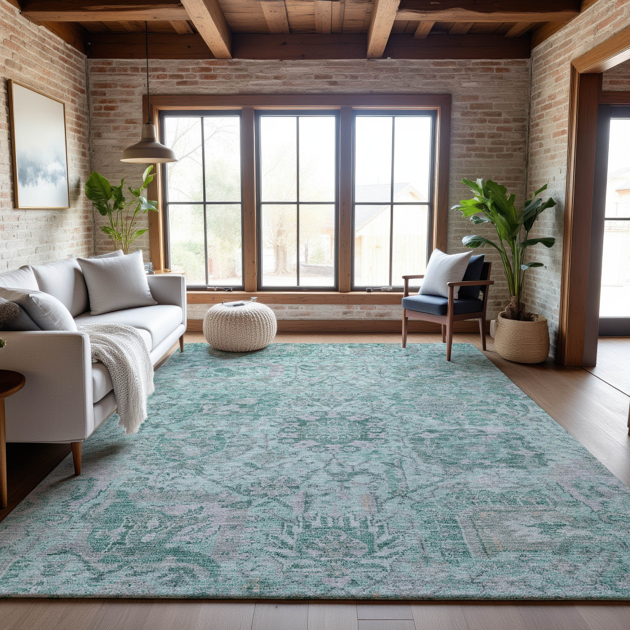 Colombo Machine Washable Traditional Teal Rug 2'6" x 3'10" #shape_Rectangle