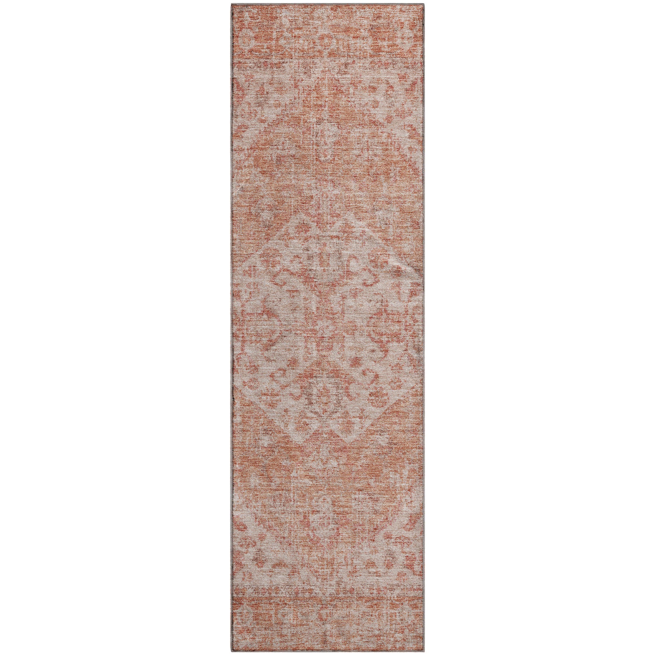 Porto Machine Washable Traditional Coral Orange Rug 2'3" x 7'6" #shape_Runner