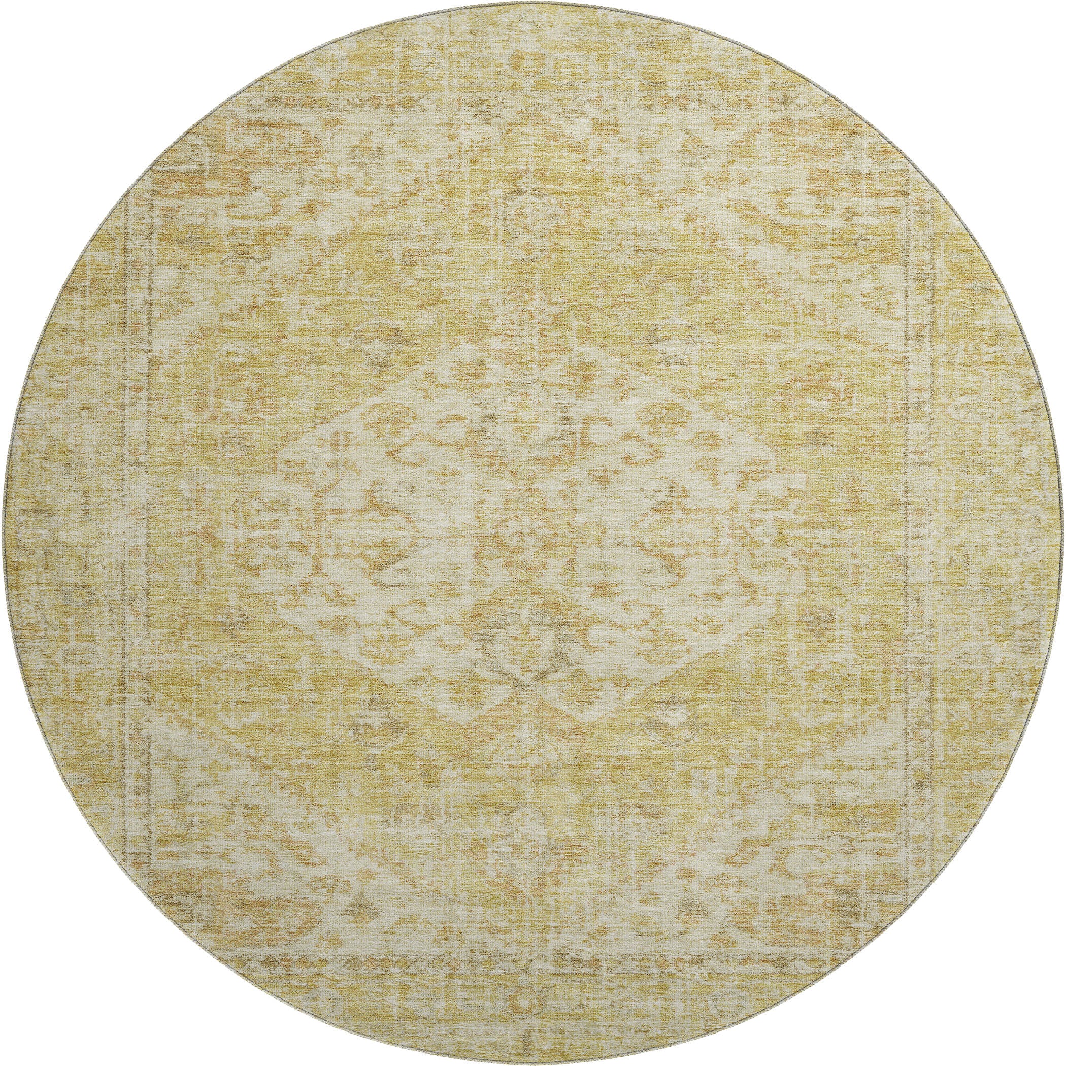 Porto Machine Washable Traditional Gold Rug 8' x 8' #shape_Round