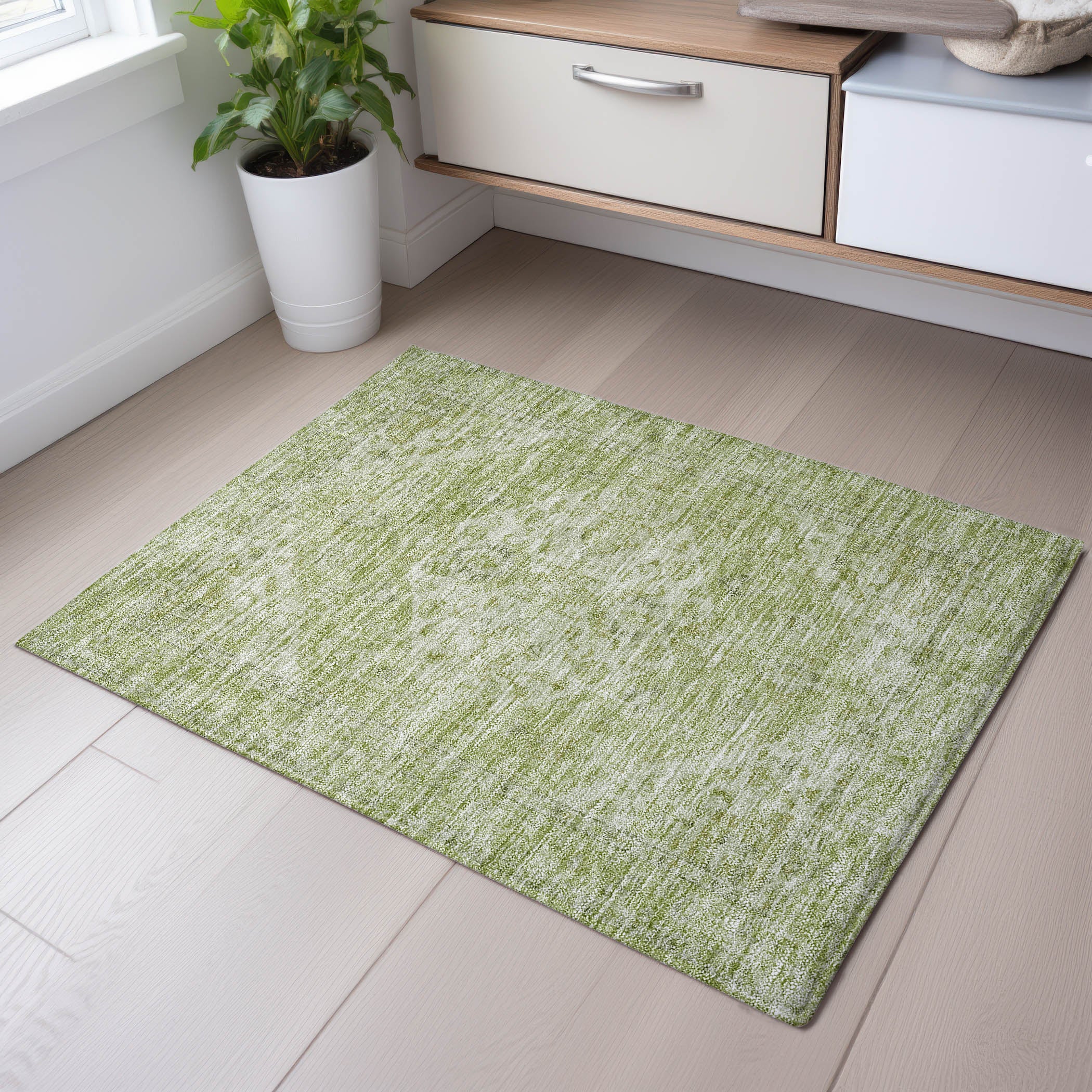 Porto Machine Washable Traditional Sage Green Rug 1'8" x 2'6" #shape_Rectangle