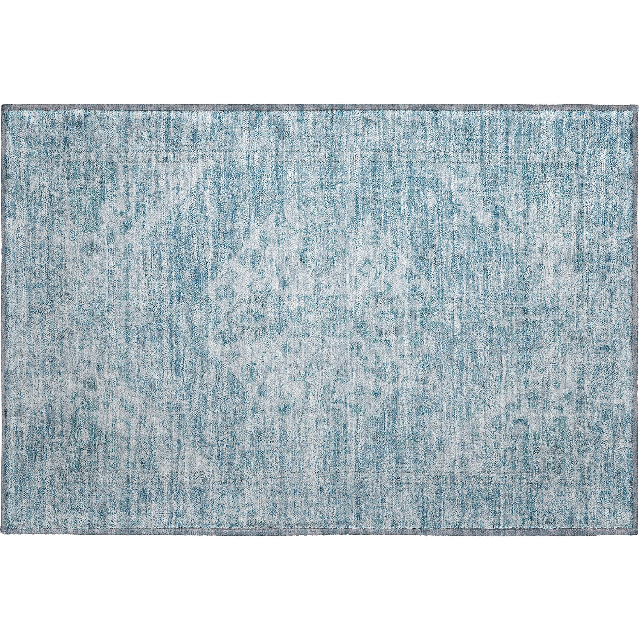 Porto Machine Washable Traditional Sky Blue Rug 1'8" x 2'6" #shape_Rectangle