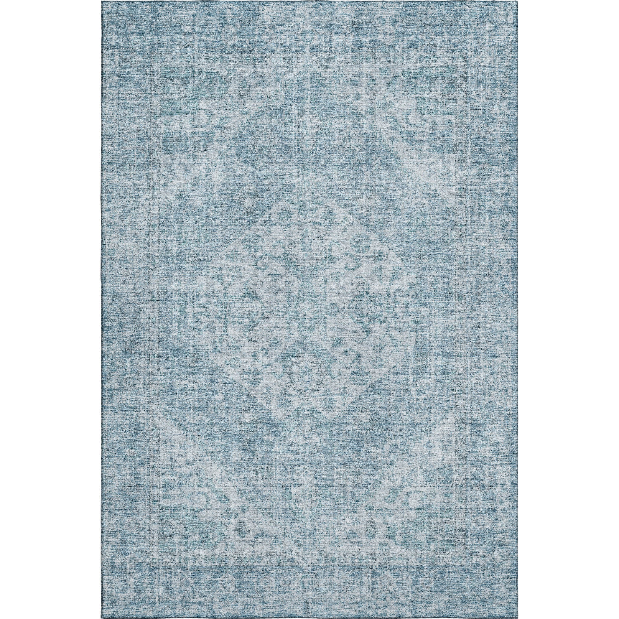 Porto Machine Washable Traditional Sky Blue Rug 2'6" x 3'10" #shape_Rectangle