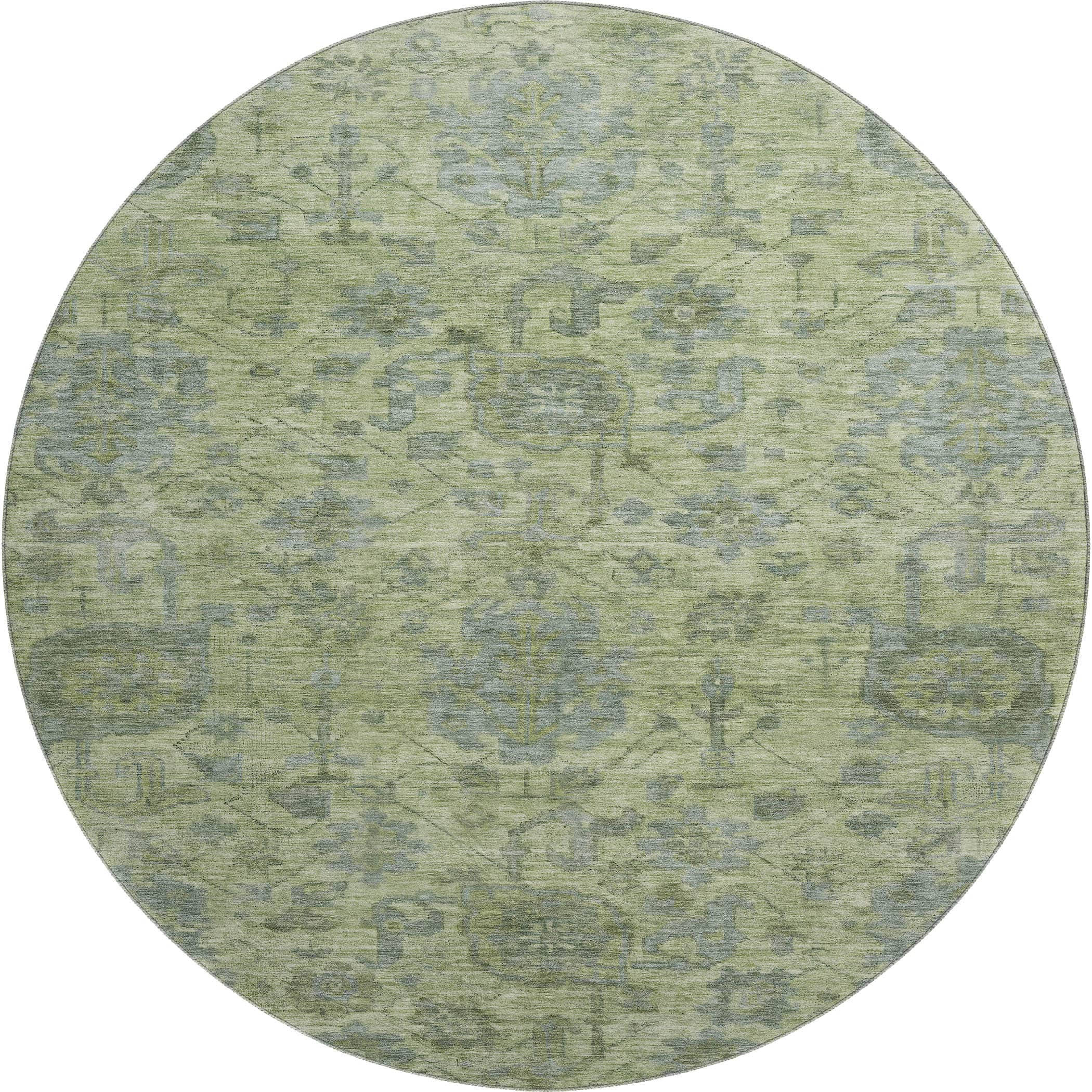 Kotor Machine Washable Traditional Aloe Green Rug 8' x 8' #shape_Round