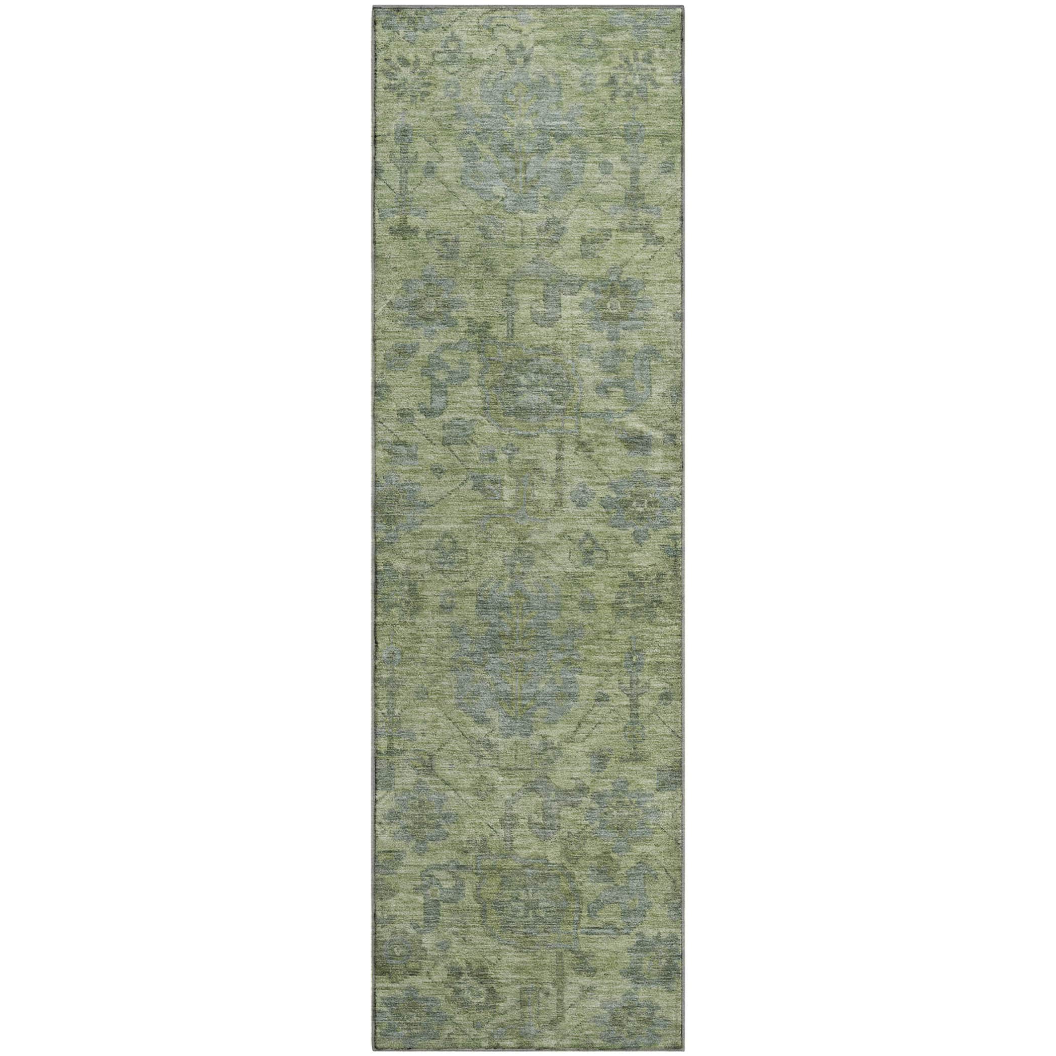 Kotor Machine Washable Traditional Aloe Green Rug 2'3" x 7'6" #shape_Runner