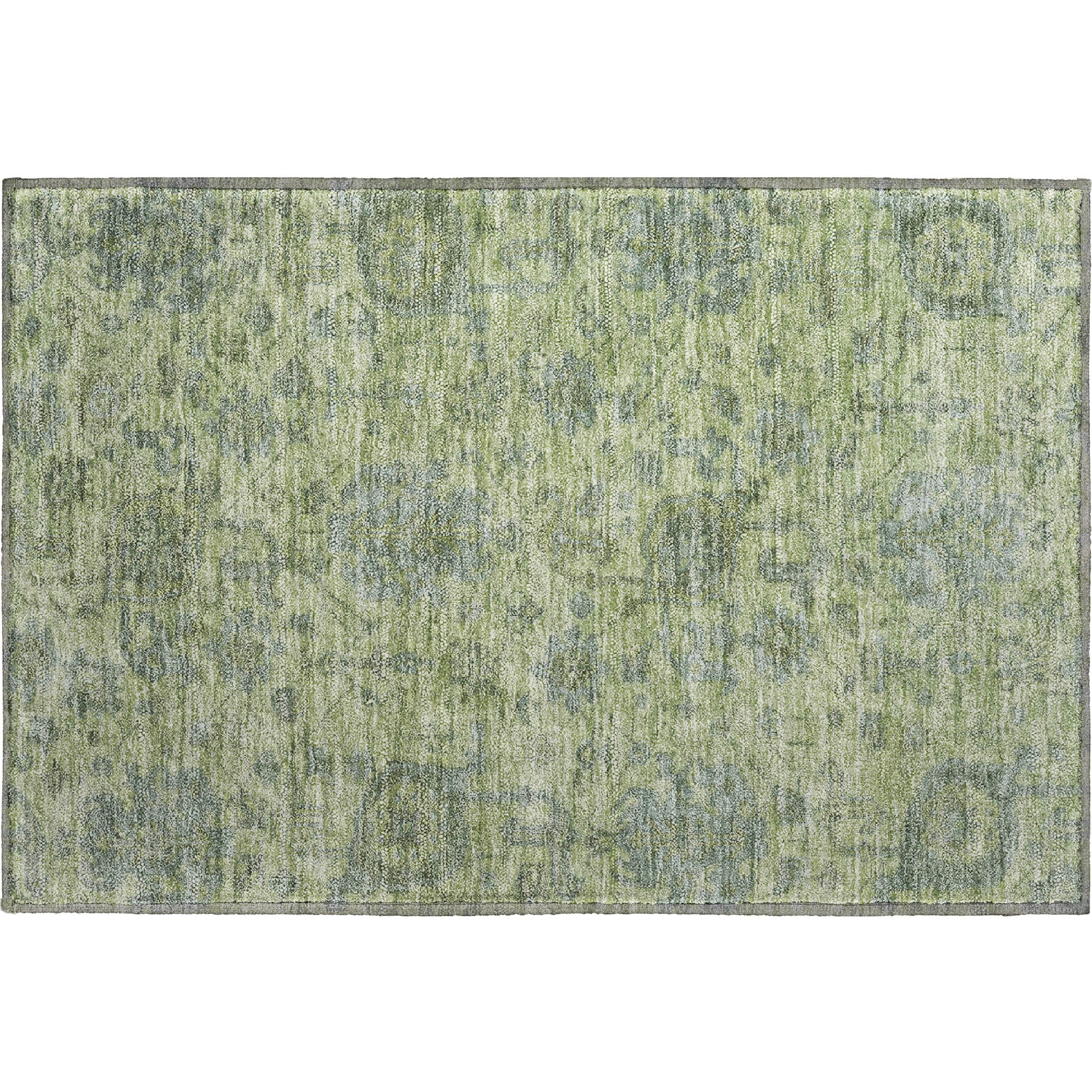 Kotor Machine Washable Traditional Aloe Green Rug 1'8" x 2'6" #shape_Rectangle