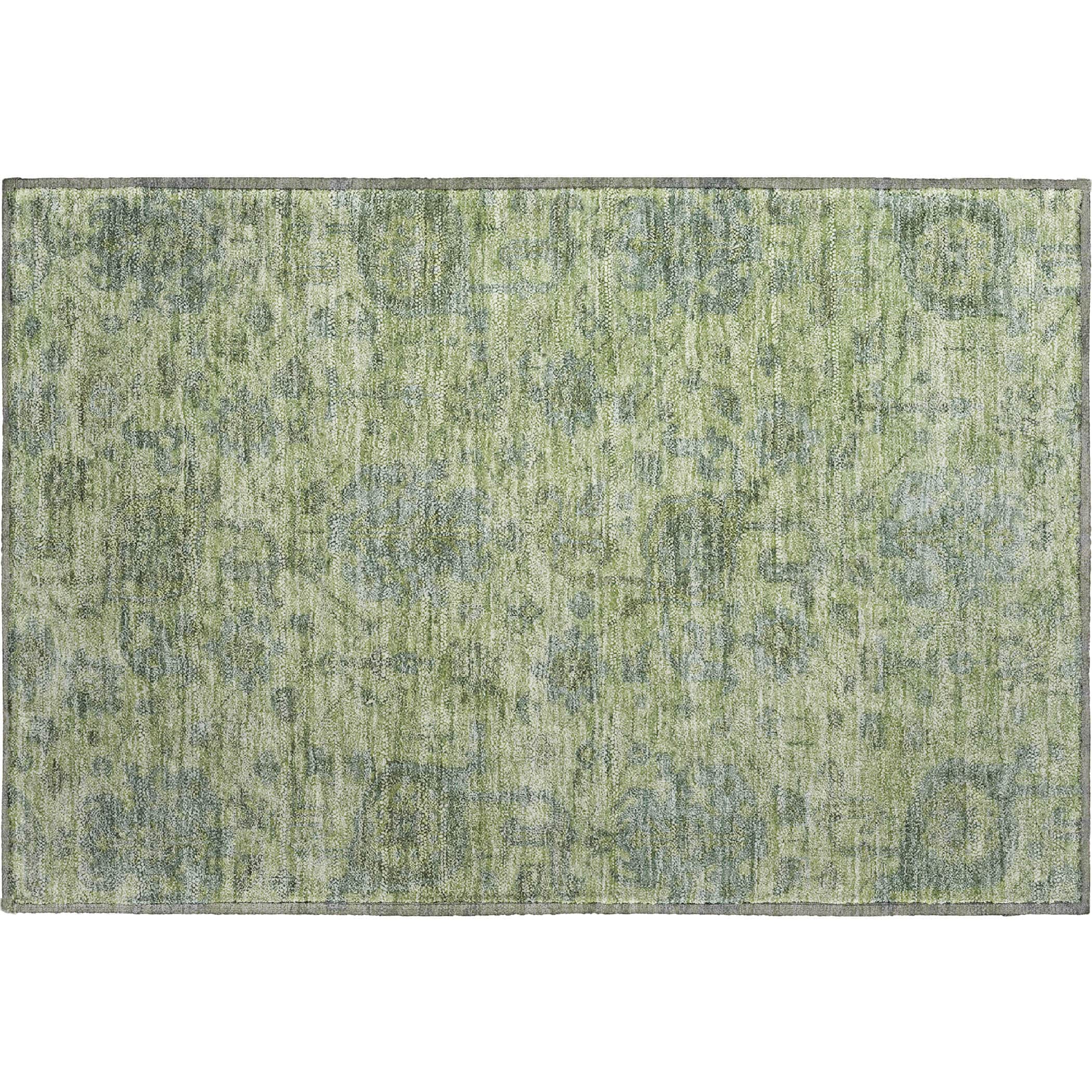 Kotor Machine Washable Traditional Aloe Green Rug 1'8" x 2'6" #shape_Rectangle