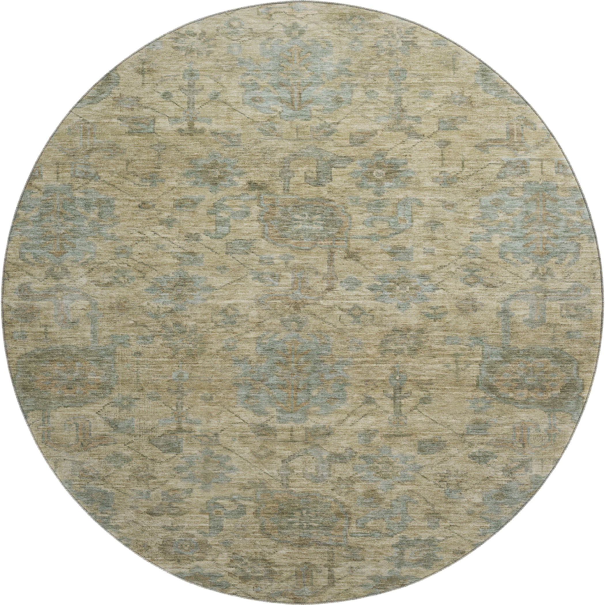 Kotor Machine Washable Traditional Beige Brown Rug 8' x 8' #shape_Round