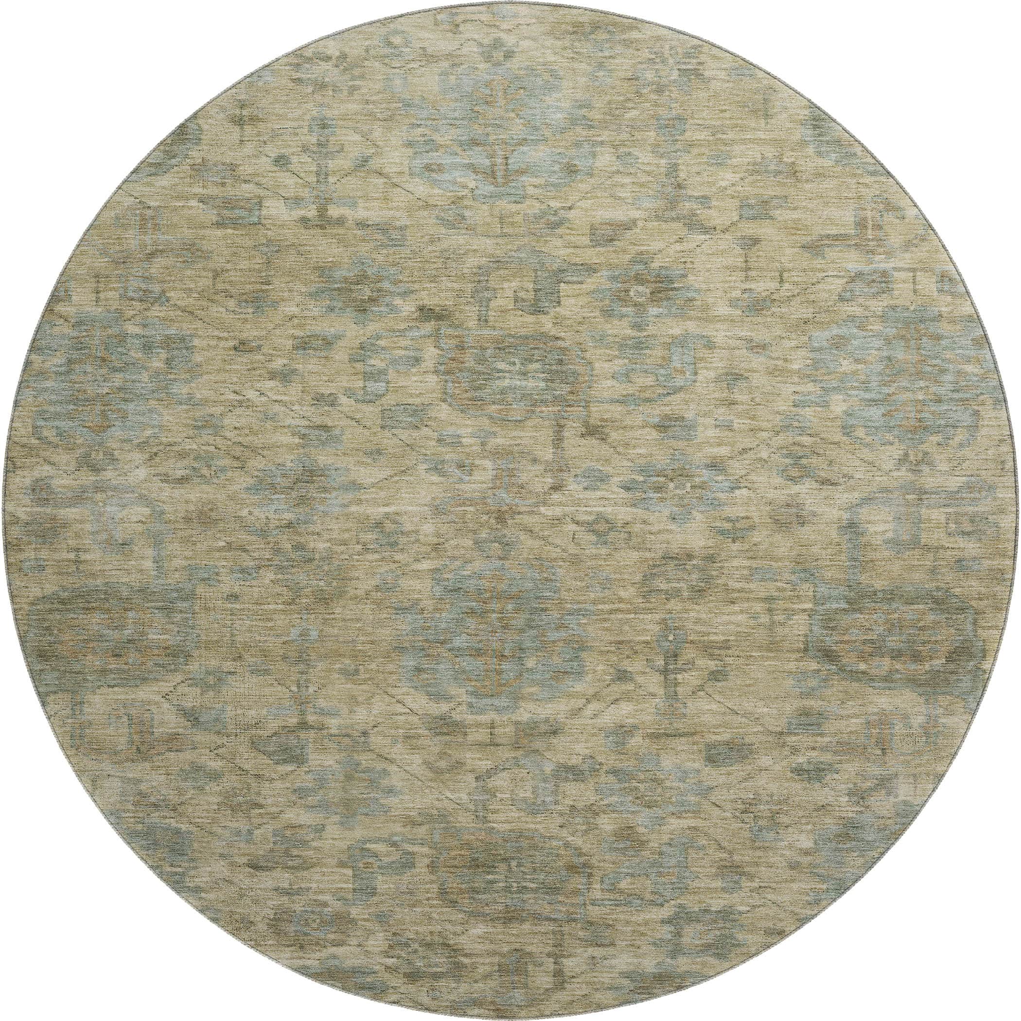 Kotor Machine Washable Traditional Beige Brown Rug 8' x 8' #shape_Round