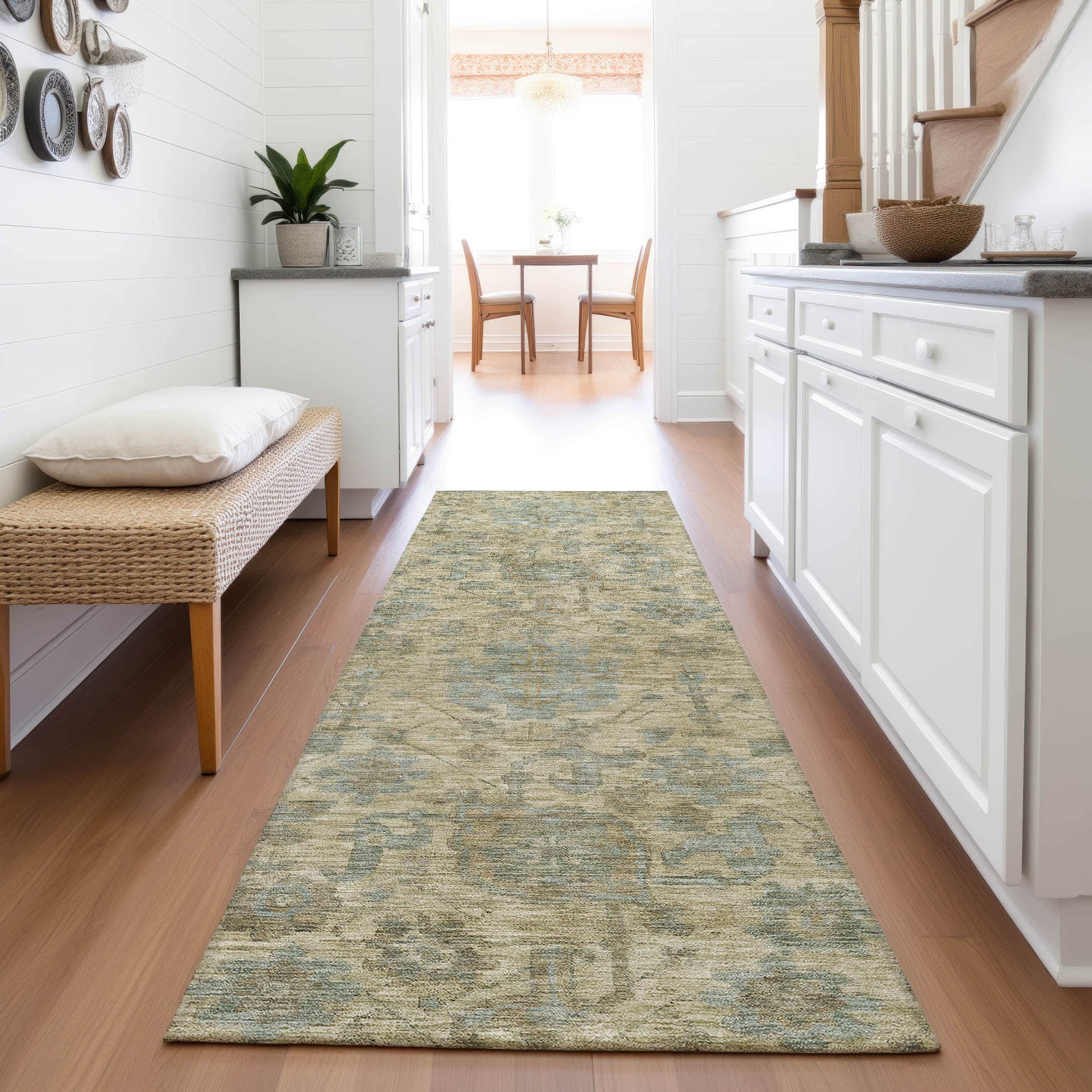 Kotor Machine Washable Traditional Beige Brown Rug 2'3" x 7'6" #shape_Runner
