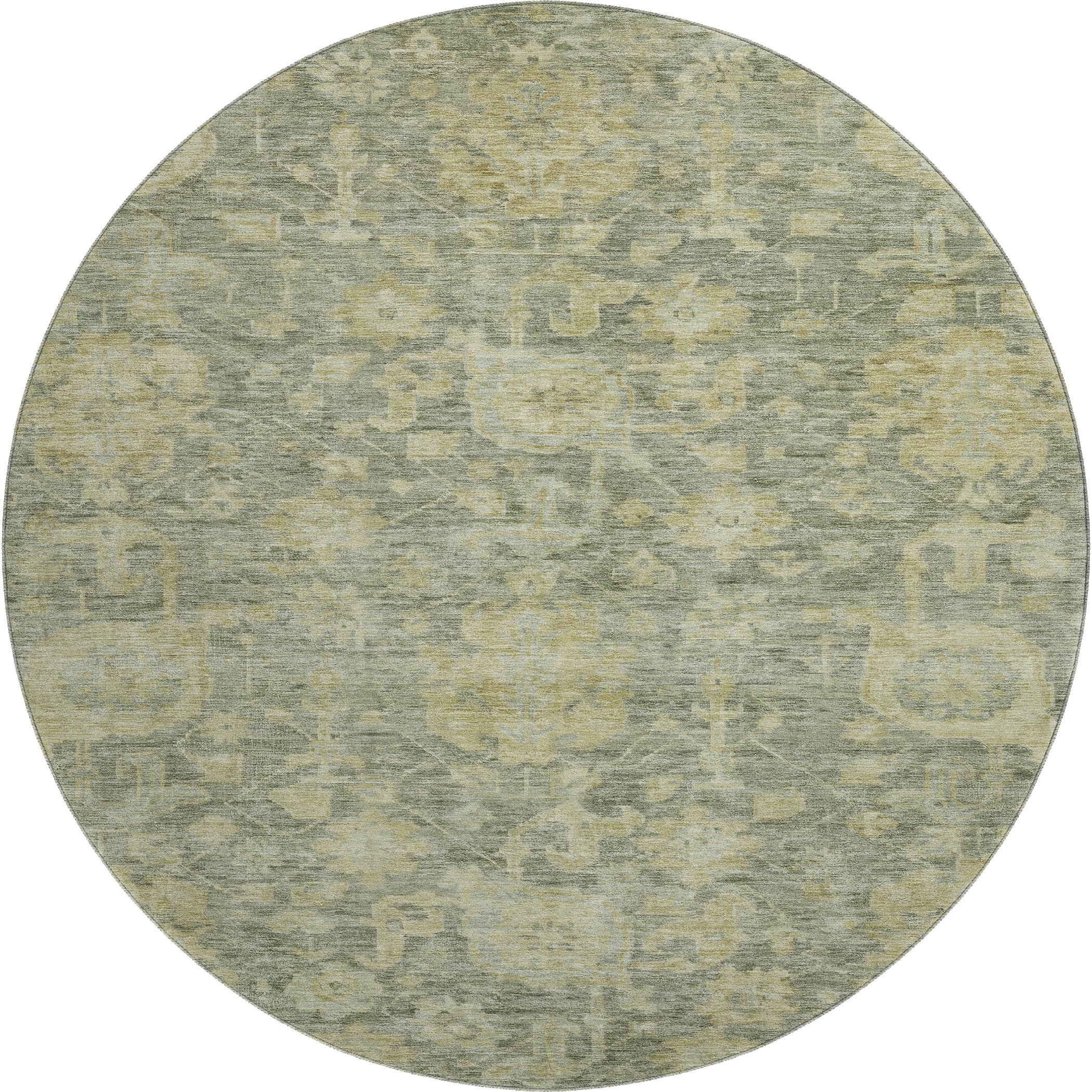 Kotor Machine Washable Traditional Sage Green Rug 8' x 8' #shape_Round