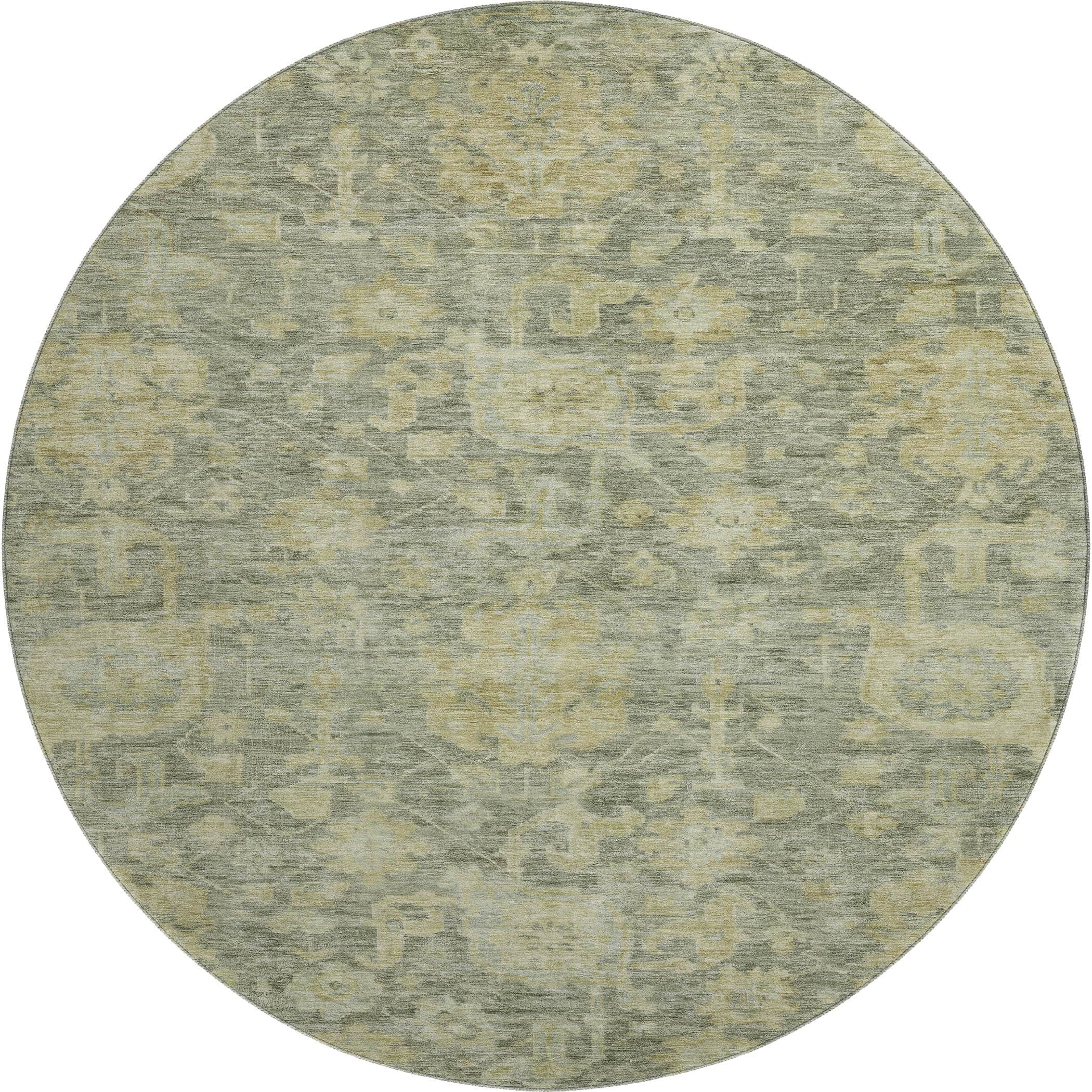 Kotor Machine Washable Traditional Sage Green Rug 8' x 8' #shape_Round