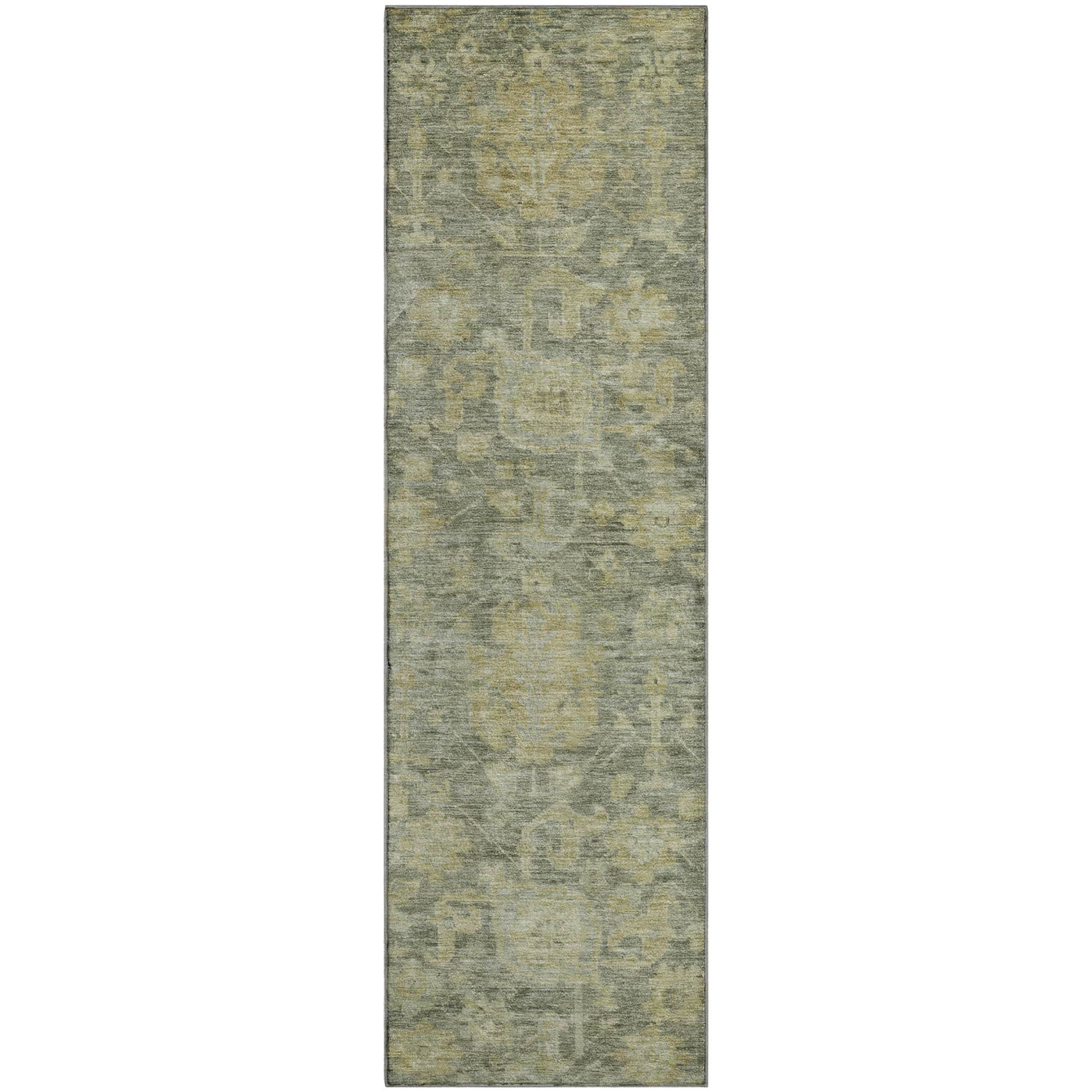 Kotor Machine Washable Traditional Sage Green Rug 2'3" x 7'6" #shape_Runner