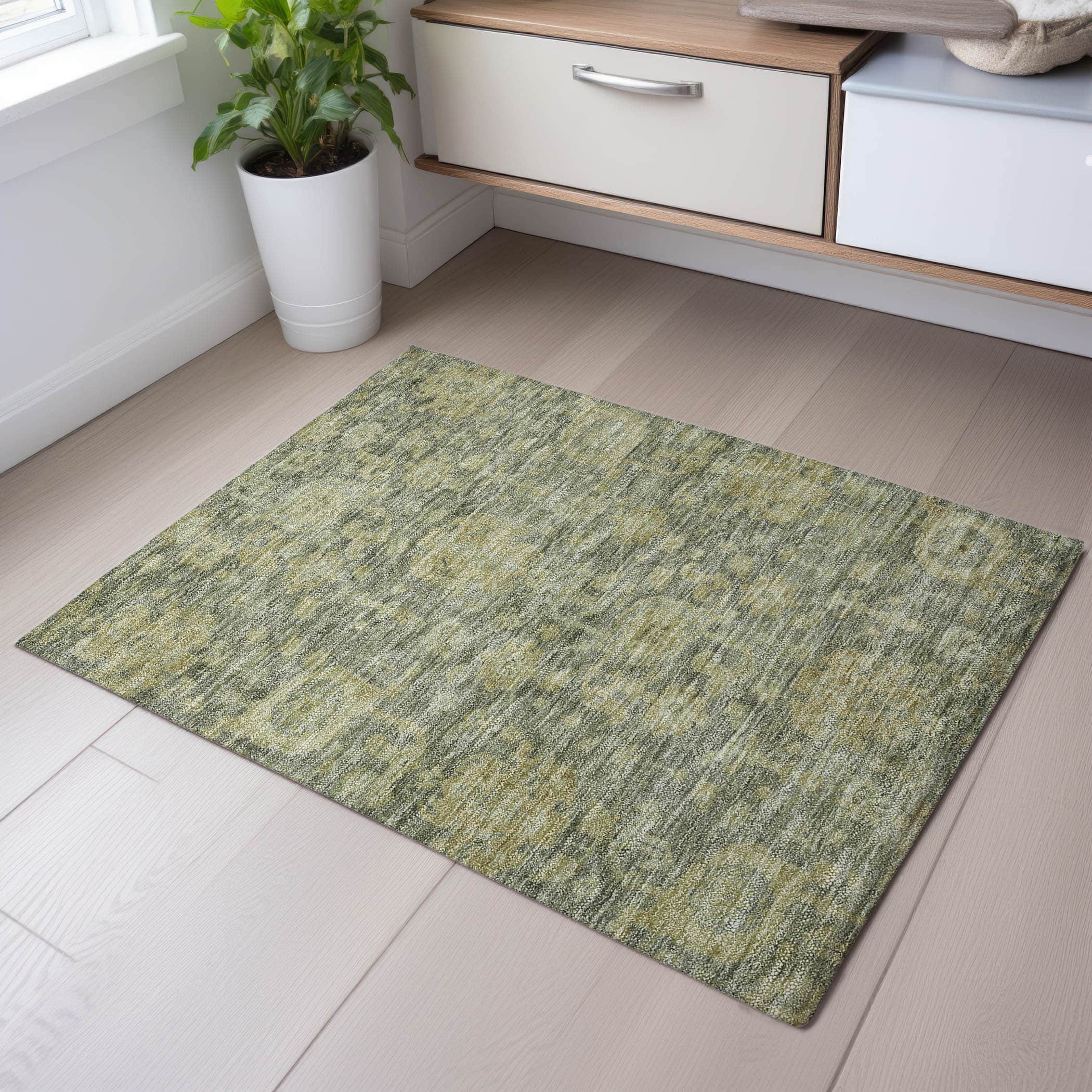 Kotor Machine Washable Traditional Sage Green Rug 1'8" x 2'6" #shape_Rectangle