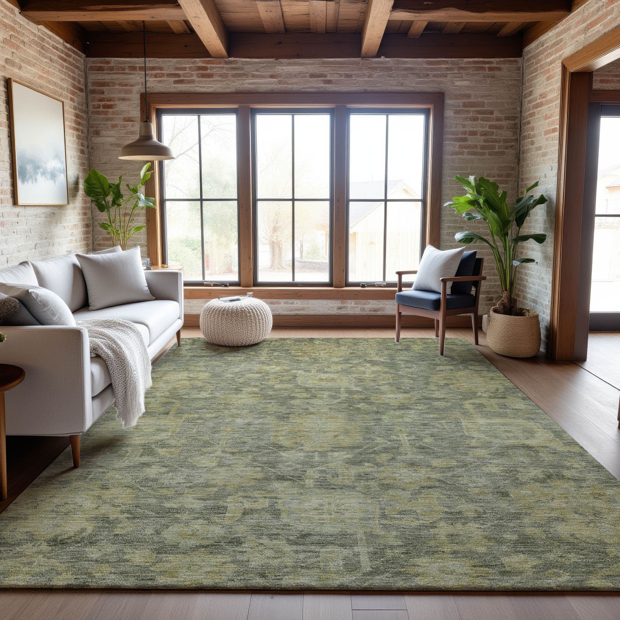 Kotor Machine Washable Traditional Sage Green Rug 2'6" x 3'10" #shape_Rectangle