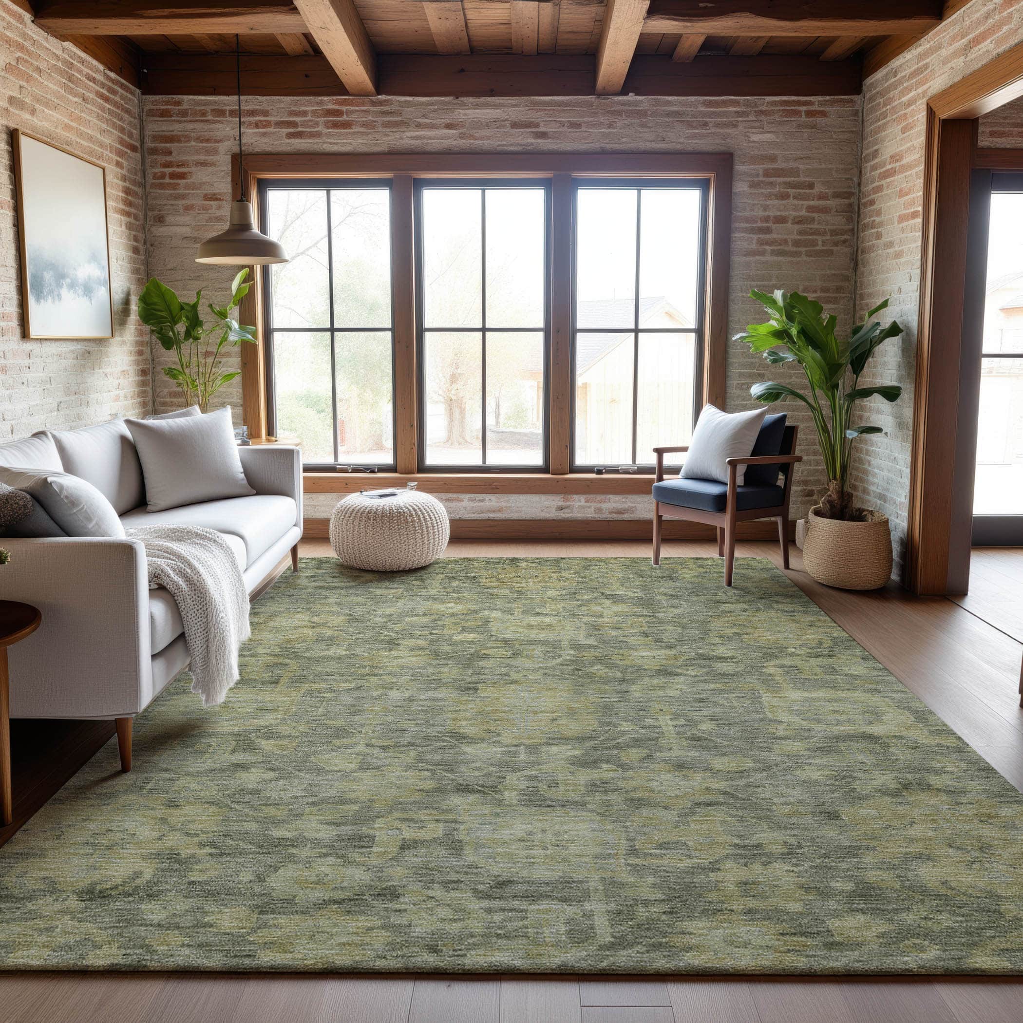 Kotor Machine Washable Traditional Sage Green Rug 2'6" x 3'10" #shape_Rectangle