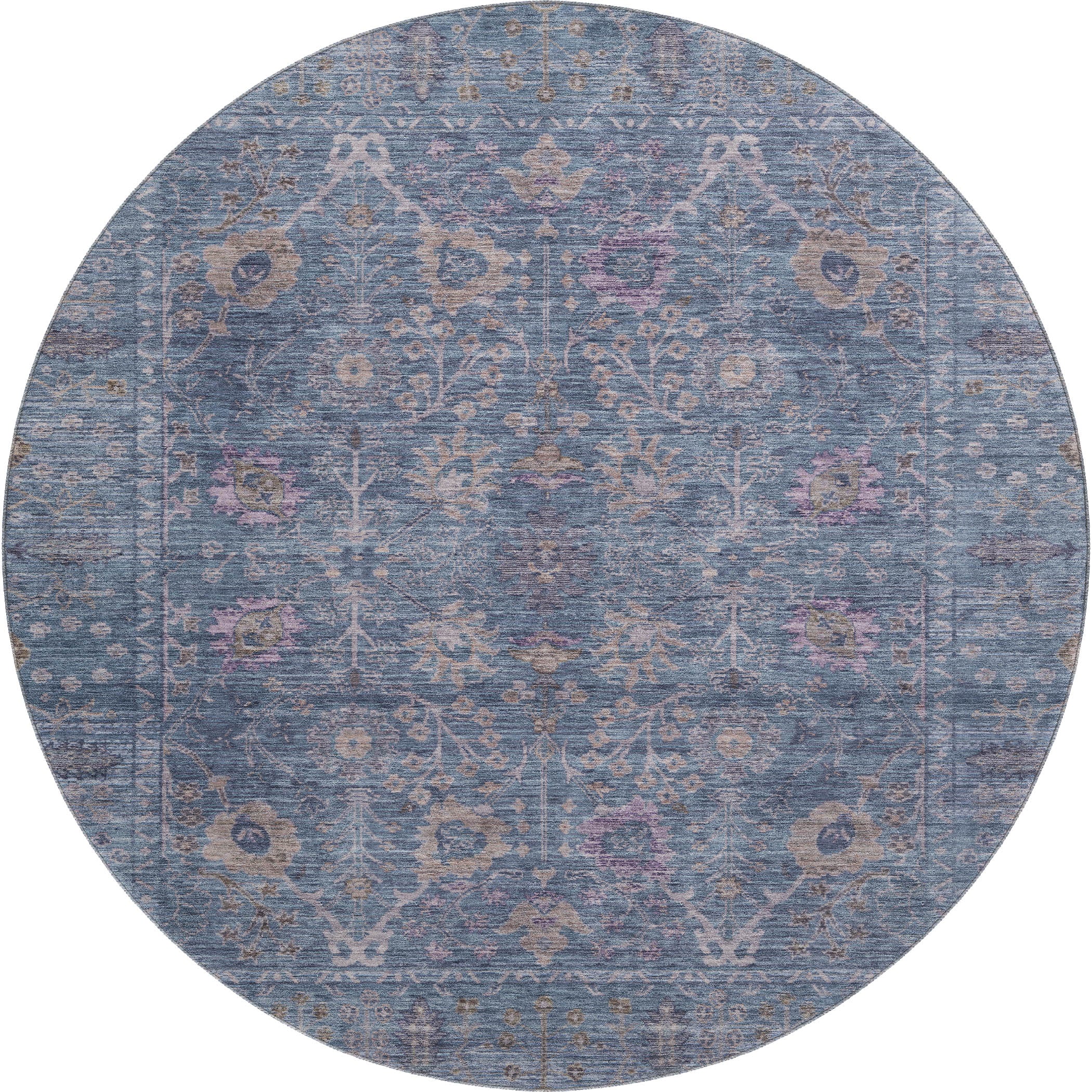 Marrakech Machine Washable Traditional Blue Rug 8' x 8' #shape_Round