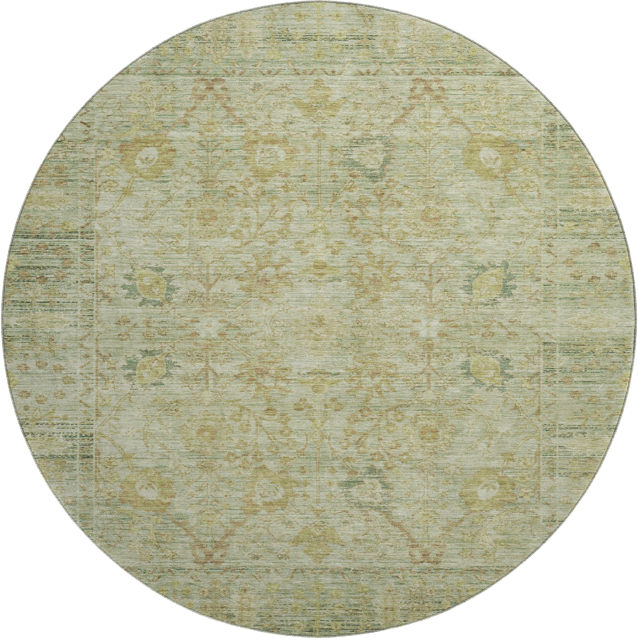 Marrakech Machine Washable Traditional Sage Green Rug 8' x 8' #shape_Round