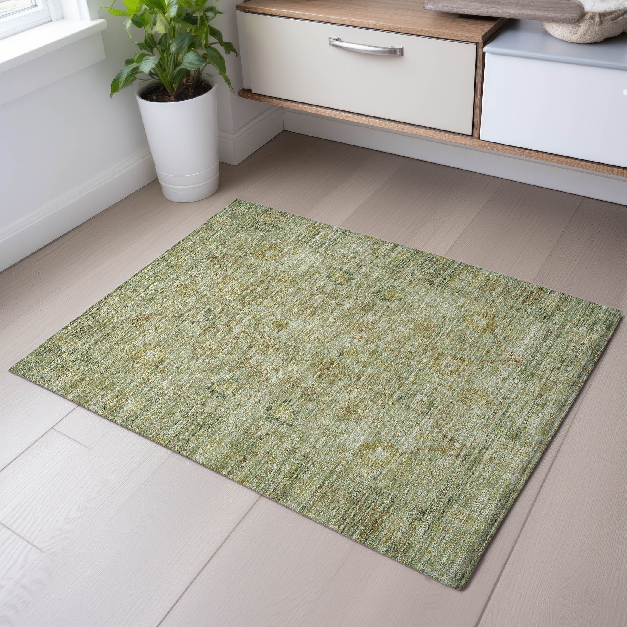 Marrakech Machine Washable Traditional Sage Green Rug 1'8" x 2'6" #shape_Rectangle