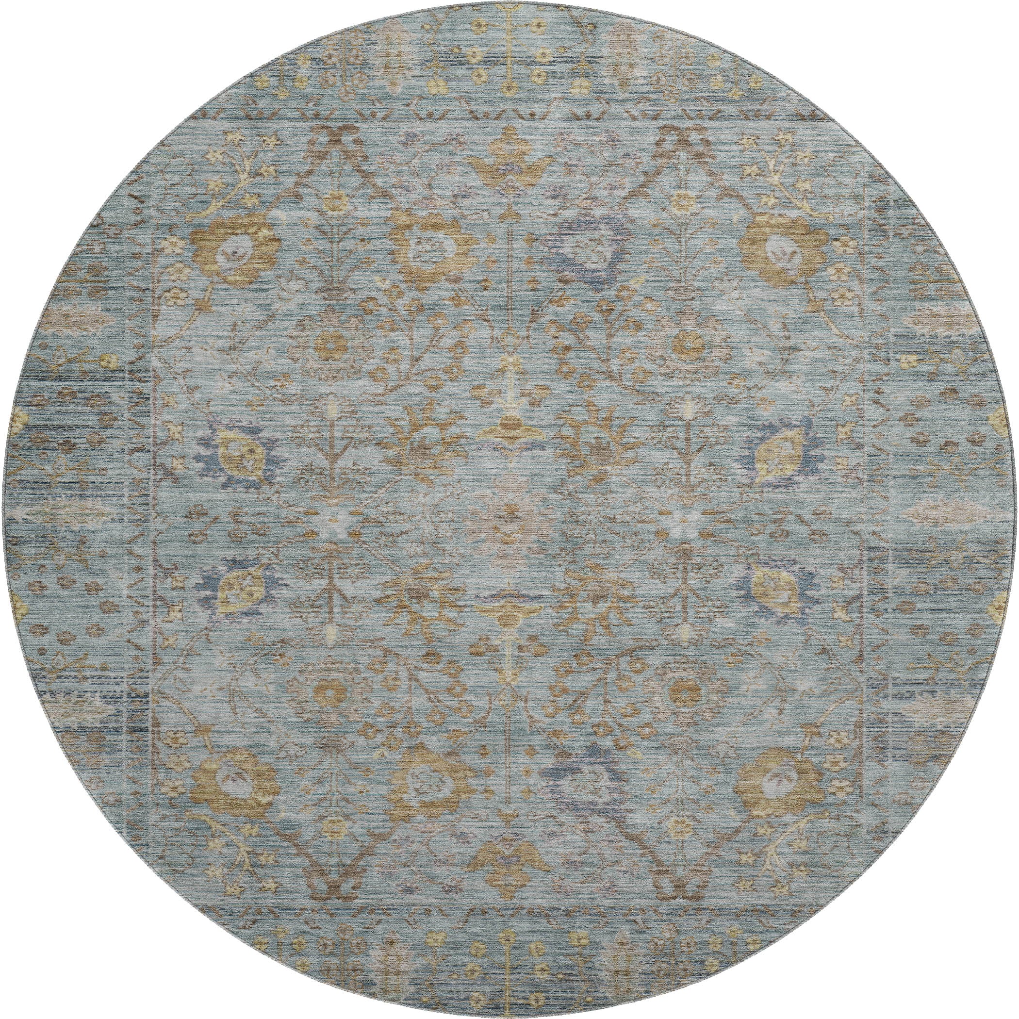 Marrakech Machine Washable Traditional Teal Rug 8' x 8' #shape_Round