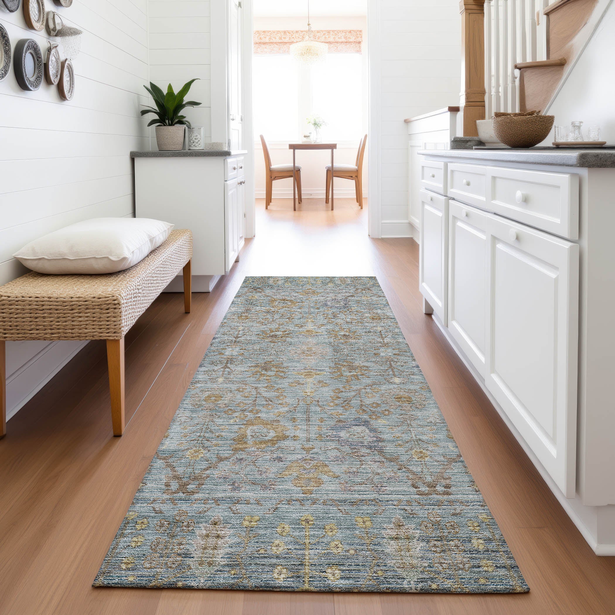 Marrakech Machine Washable Traditional Teal Rug 2'3" x 7'6" #shape_Runner