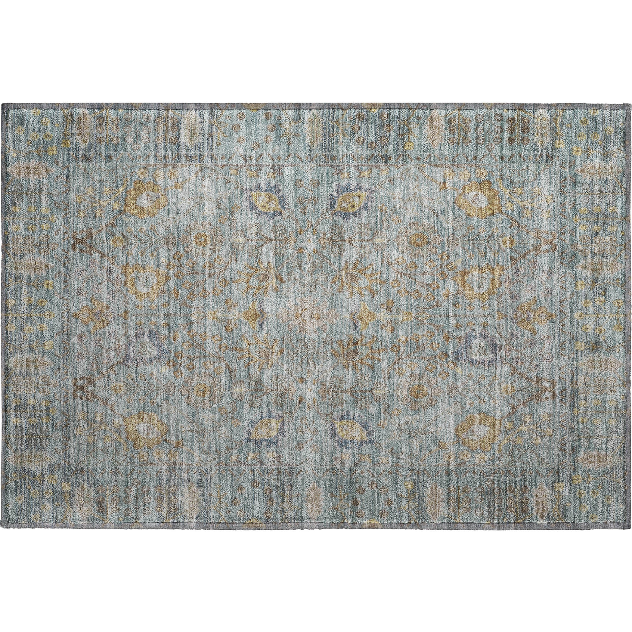 Marrakech Machine Washable Traditional Teal Rug 1'8" x 2'6" #shape_Rectangle