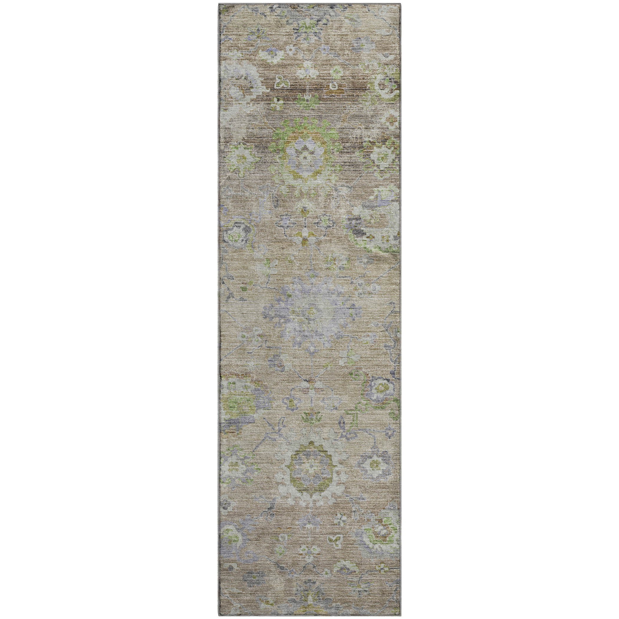 Prague Machine Washable Traditional Beige Brown Rug 2'3" x 7'6" #shape_Runner