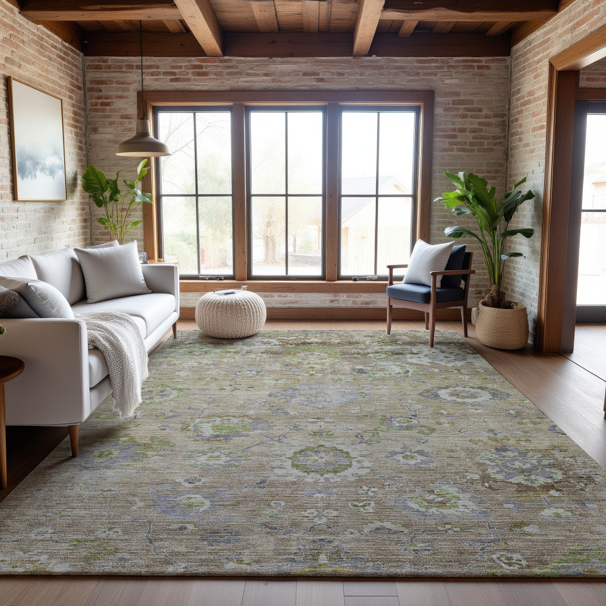 Prague Machine Washable Traditional Beige Brown Rug 2'6" x 3'10" #shape_Rectangle