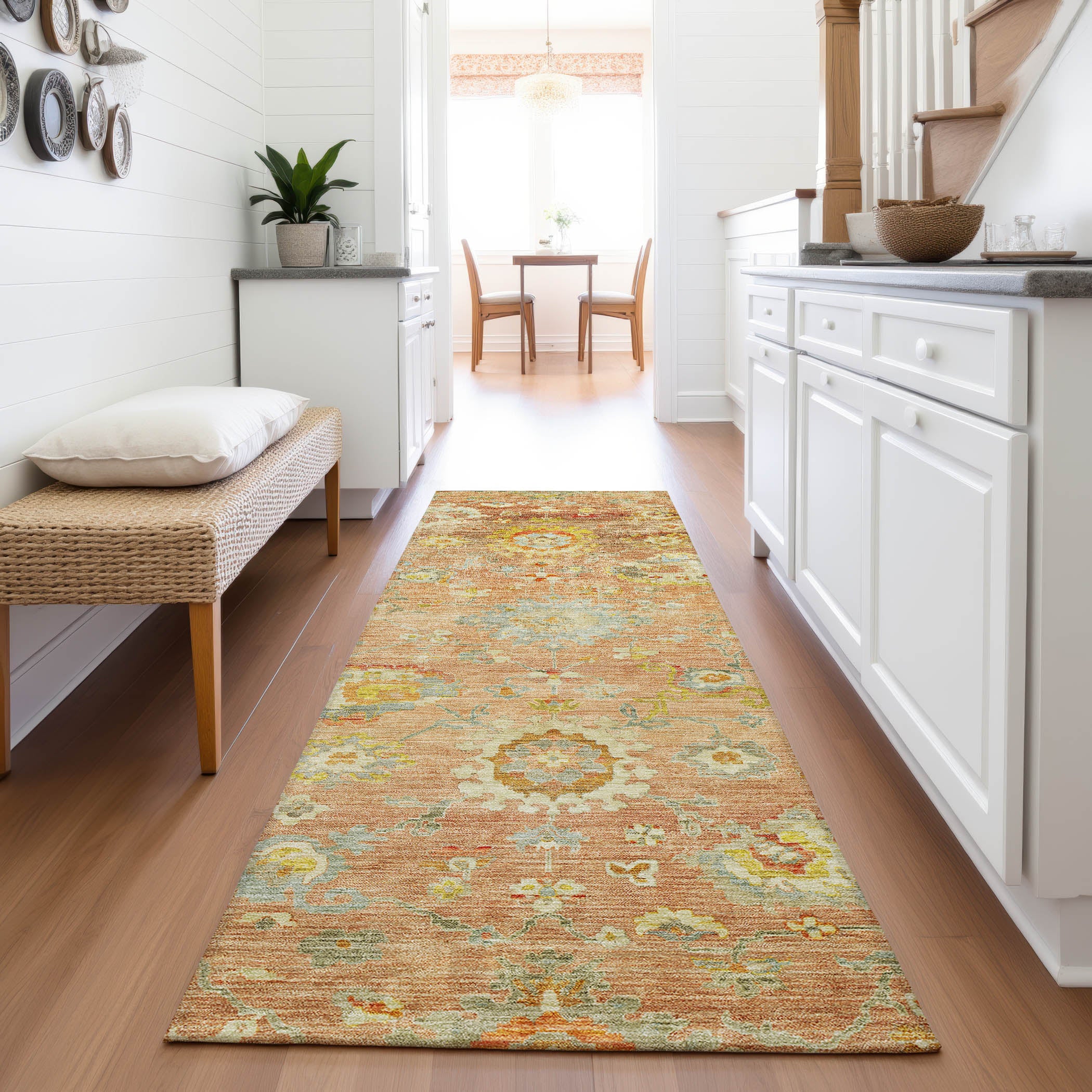 Prague Machine Washable Traditional Coral Orange Rug 2'3" x 7'6" #shape_Runner