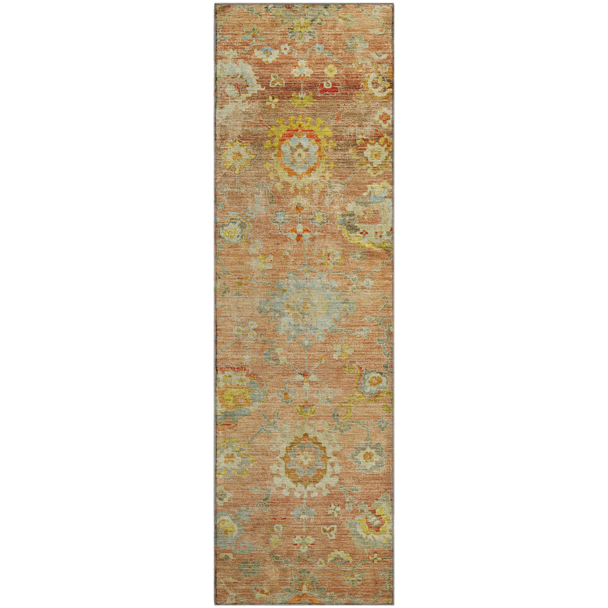 Prague Machine Washable Traditional Coral Orange Rug 2'3" x 7'6" #shape_Runner