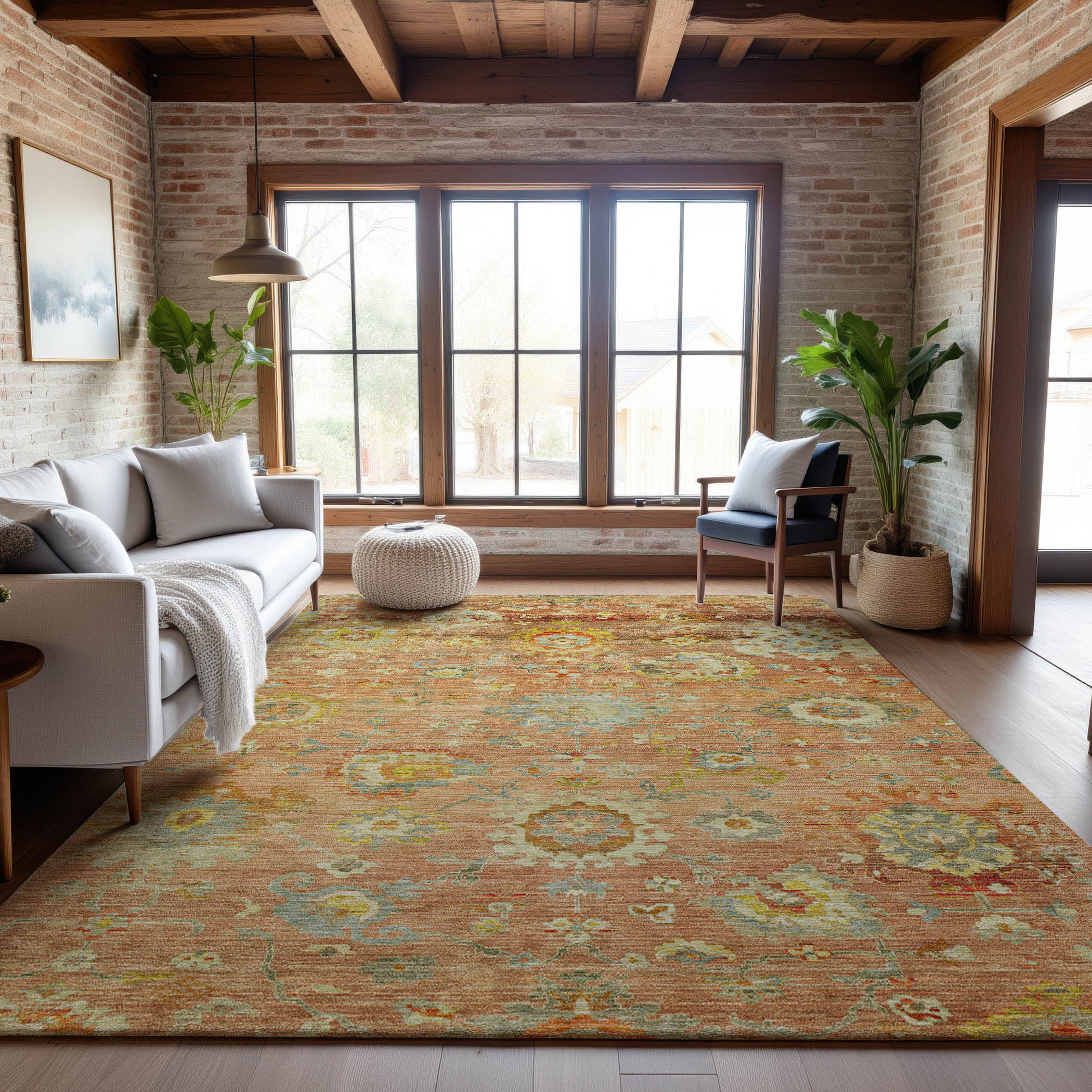Prague Machine Washable Traditional Coral Orange Rug 2'6" x 3'10" #shape_Rectangle