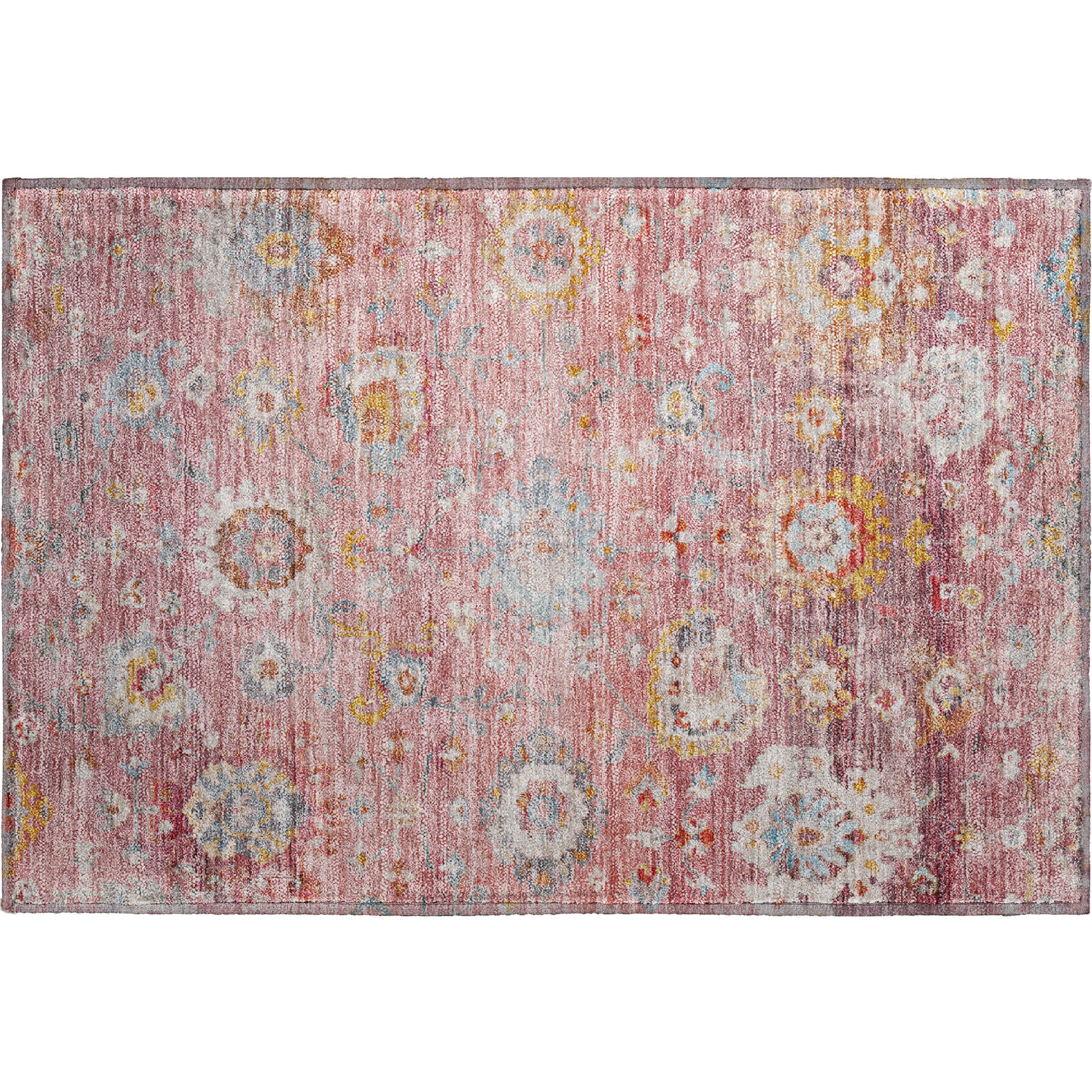 Prague Machine Washable Traditional Pink Rug 1'8" x 2'6" #shape_Rectangle