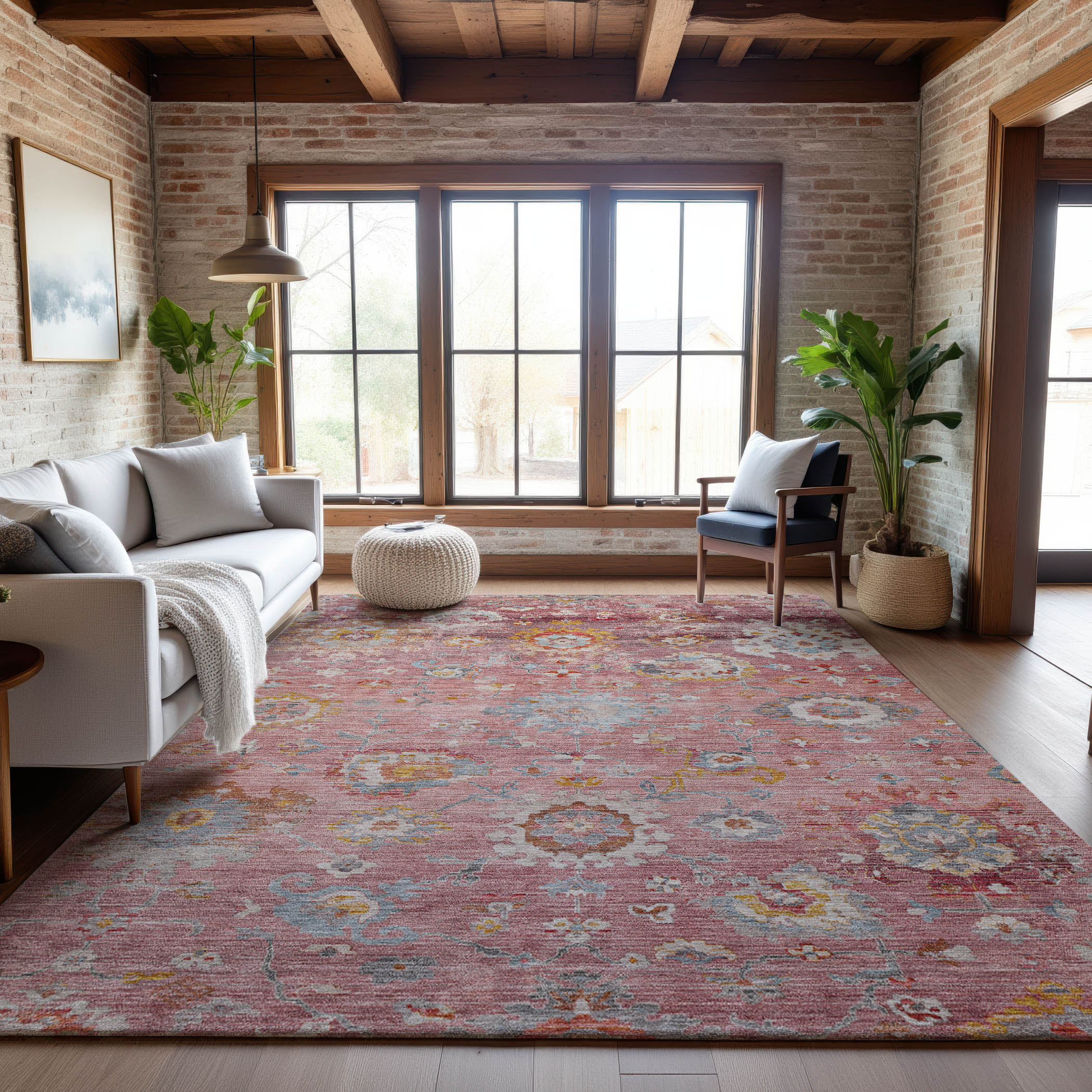 Prague Machine Washable Traditional Pink Rug 2'6" x 3'10" #shape_Rectangle