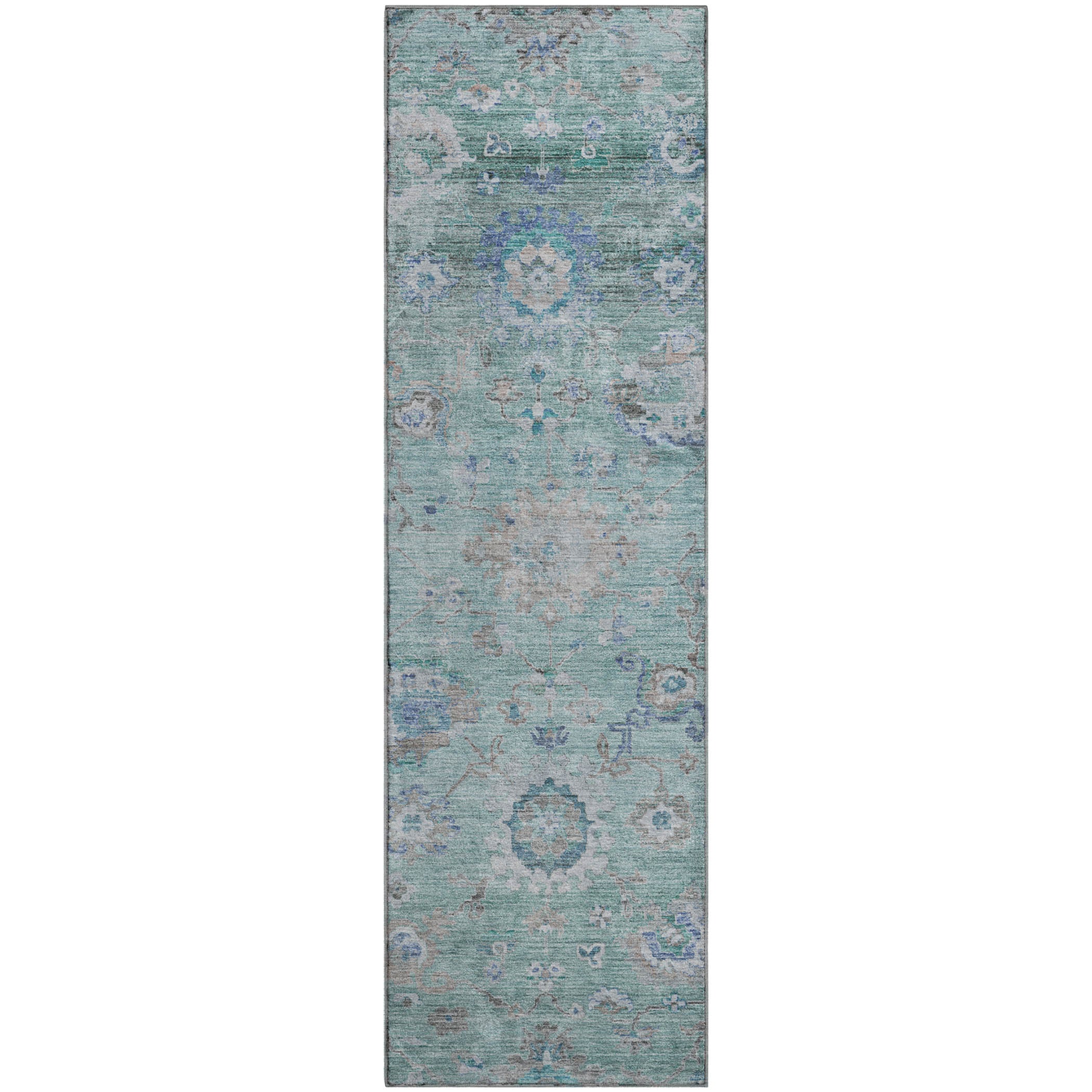 Prague Machine Washable Traditional Seafoam Blue Rug 2'3" x 7'6" #shape_Runner