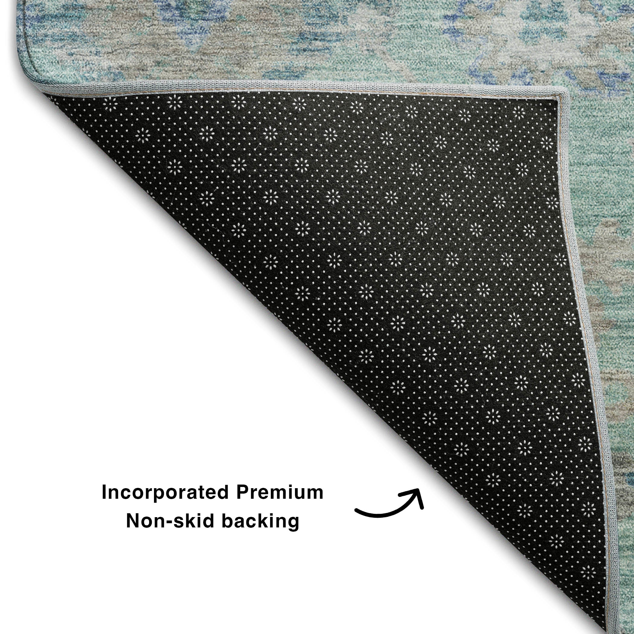 Prague Machine Washable Traditional Seafoam Blue Rug 1'8" x 2'6" #shape_Rectangle