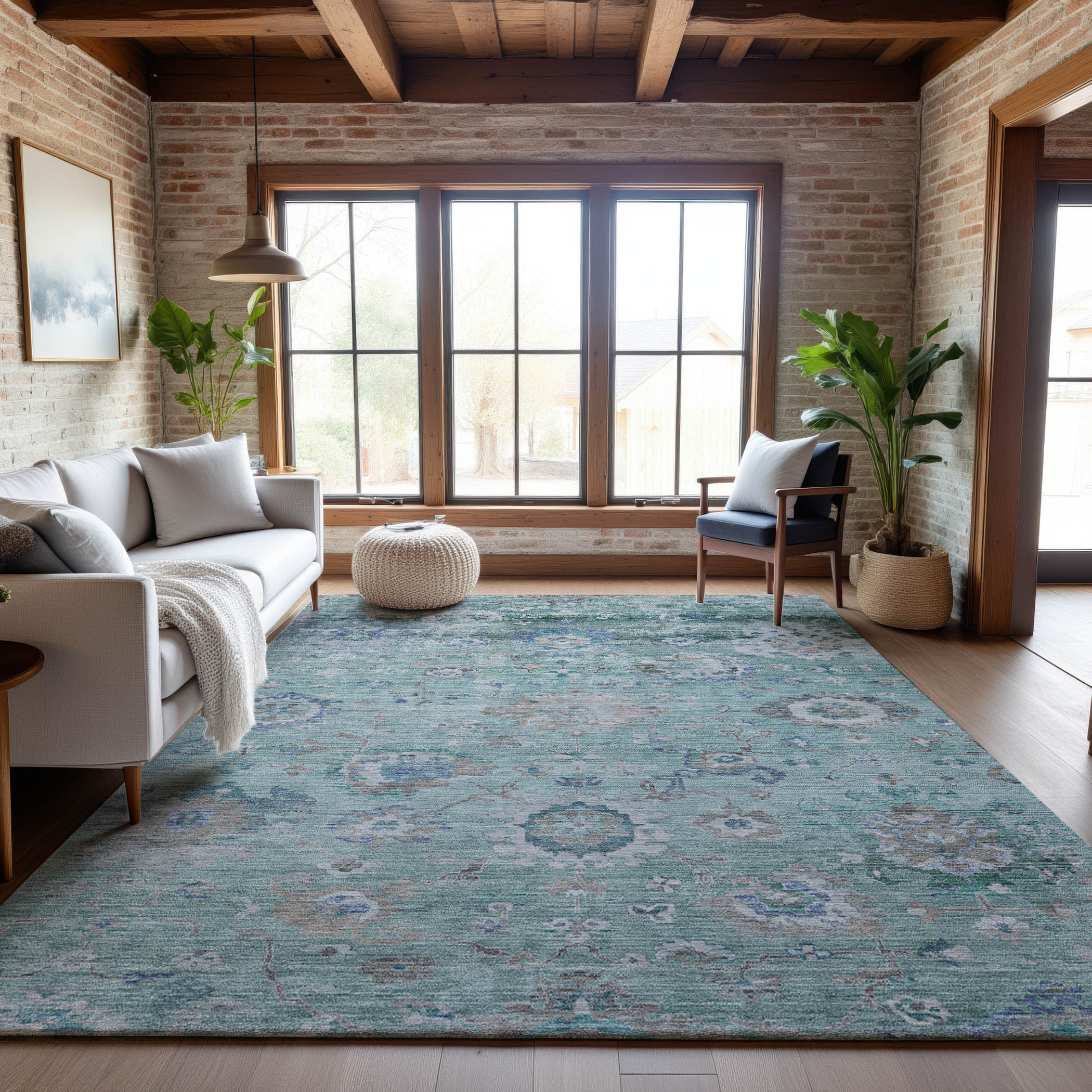 Prague Machine Washable Traditional Seafoam Blue Rug 2'6" x 3'10" #shape_Rectangle