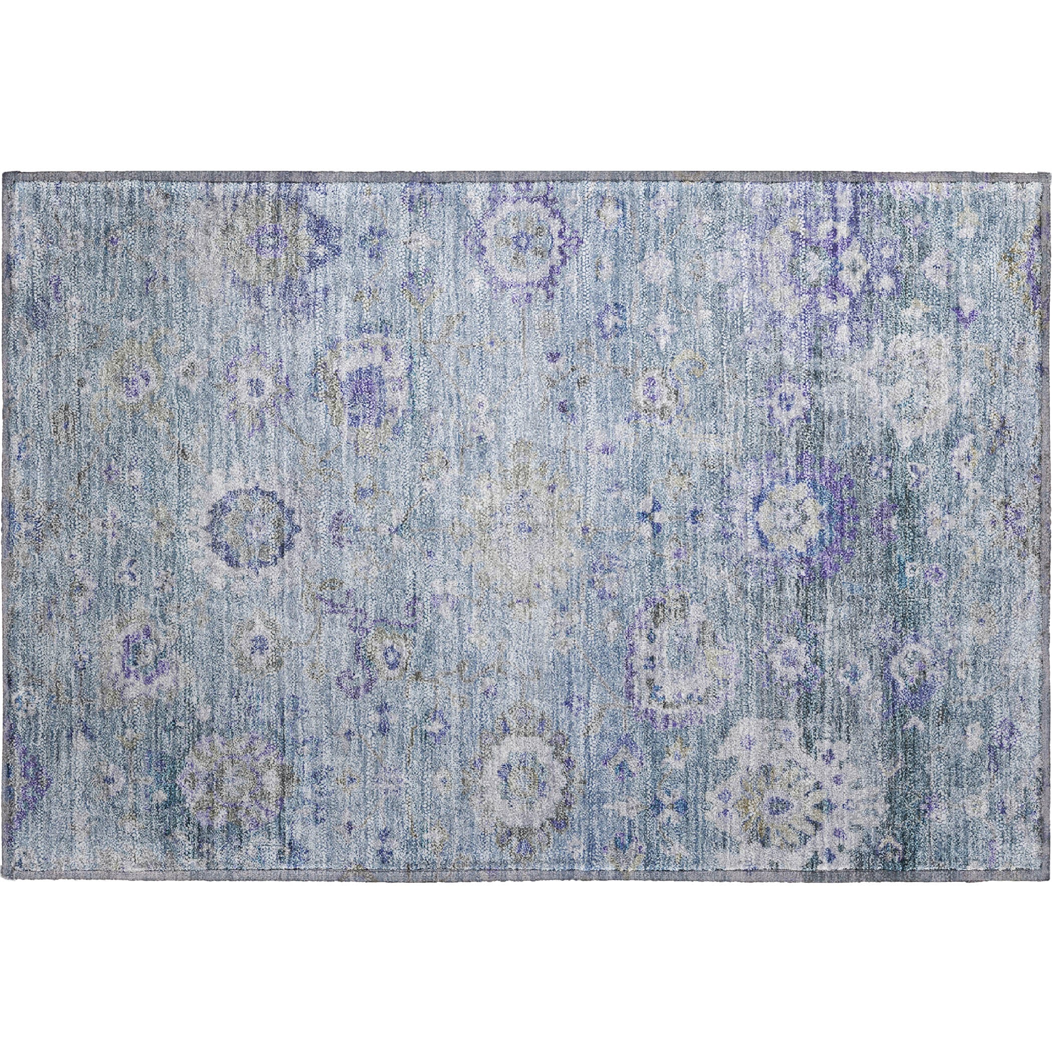 Prague Machine Washable Traditional Sky Blue Rug 1'8" x 2'6" #shape_Rectangle